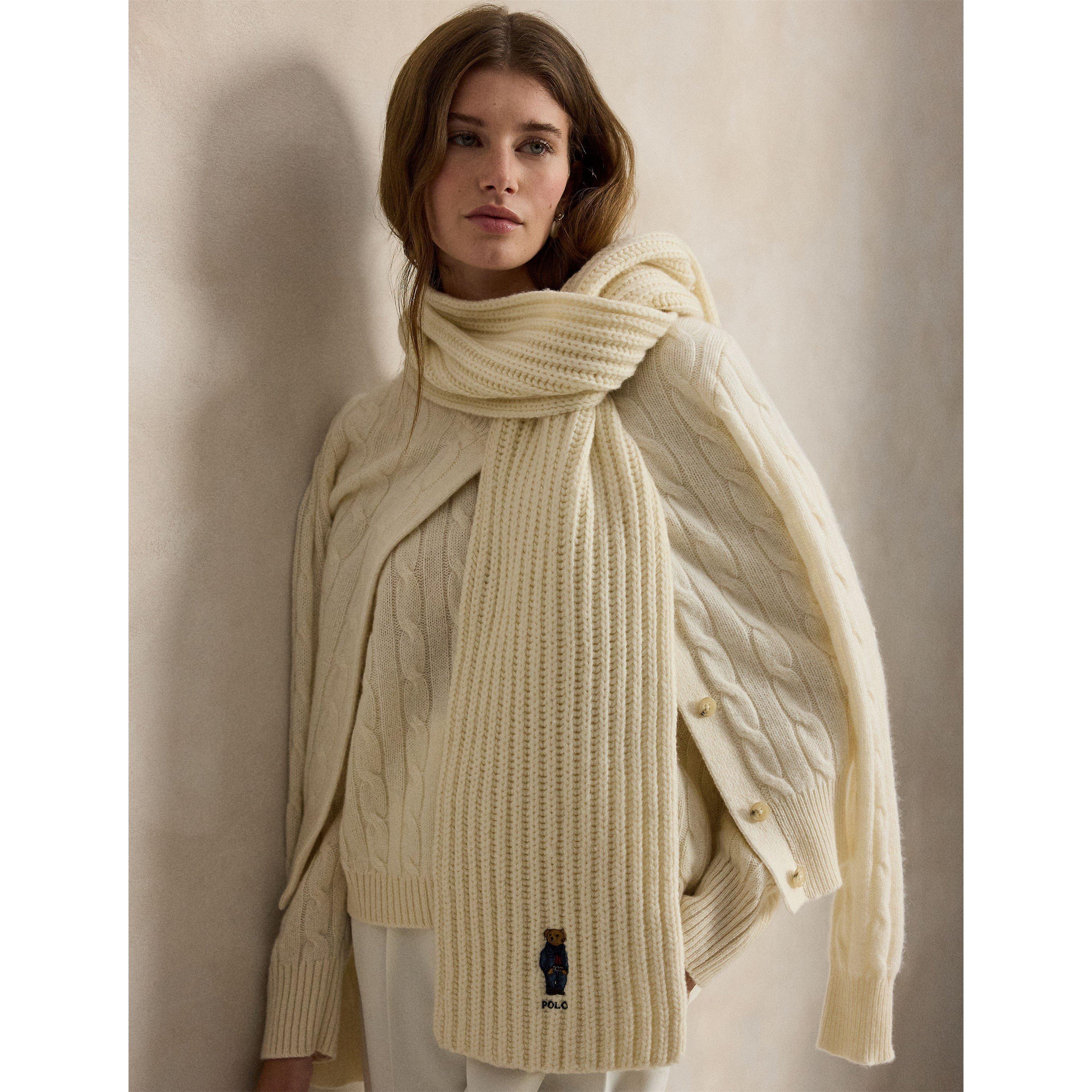 CREAM - Polo Ralph Lauren - Women's Polo Bear Wool Embroidered Midweight Scarf - 3