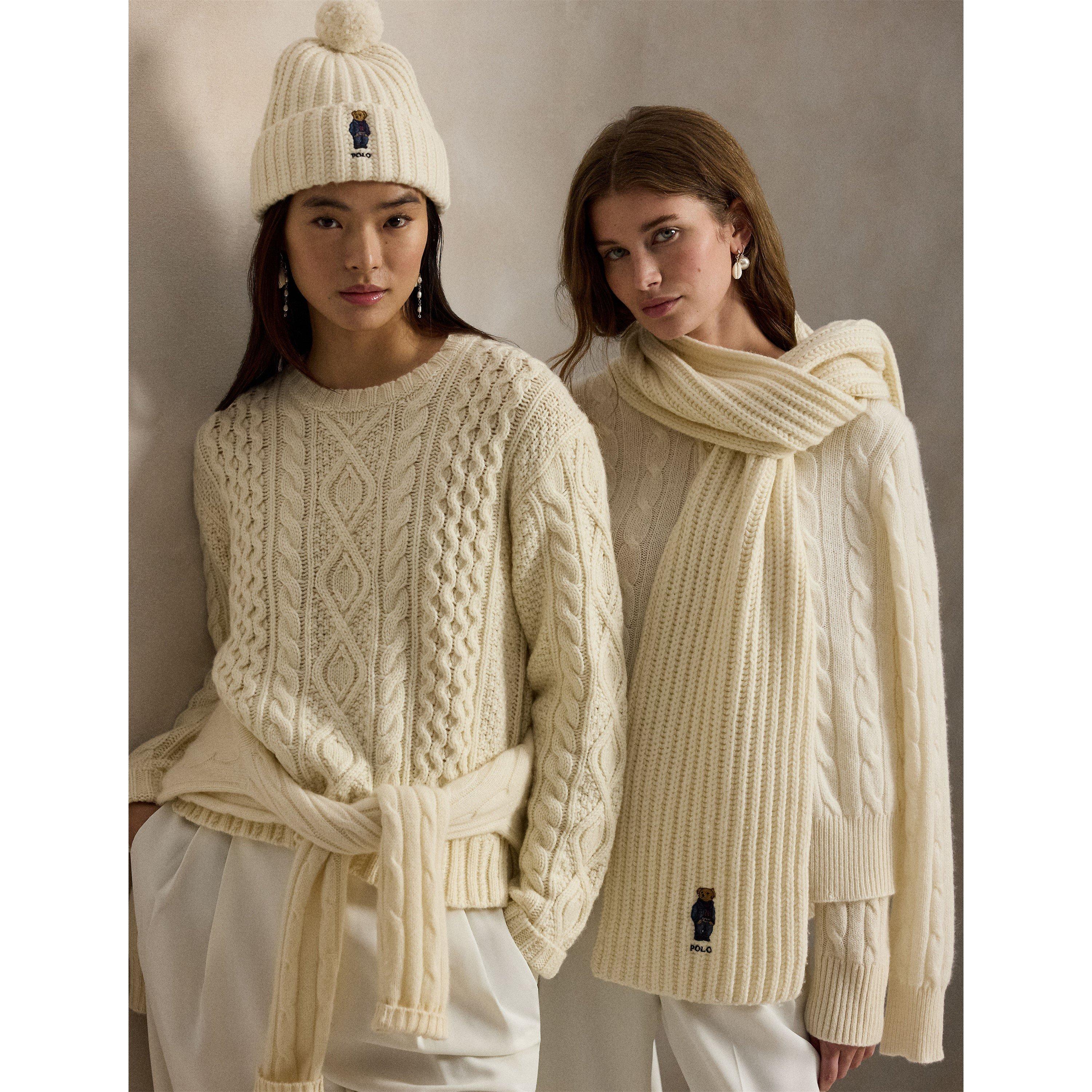 CREAM - Polo Ralph Lauren - Women's Polo Bear Wool Embroidered Midweight Scarf - 5