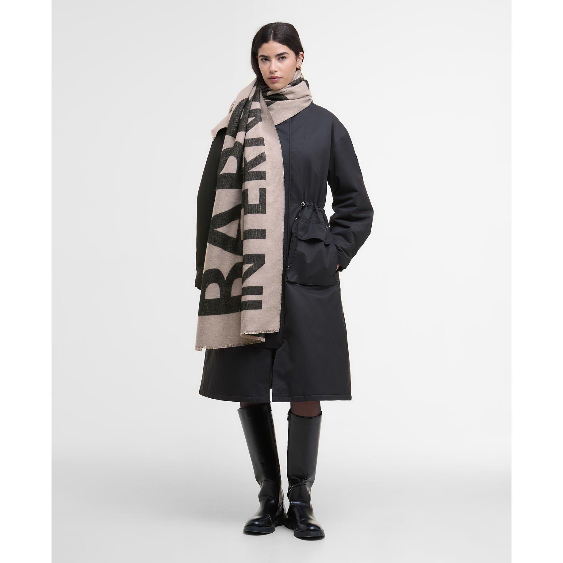 Oat / Black - Barbour International - Milla Logo Wrap Scarf - 2
