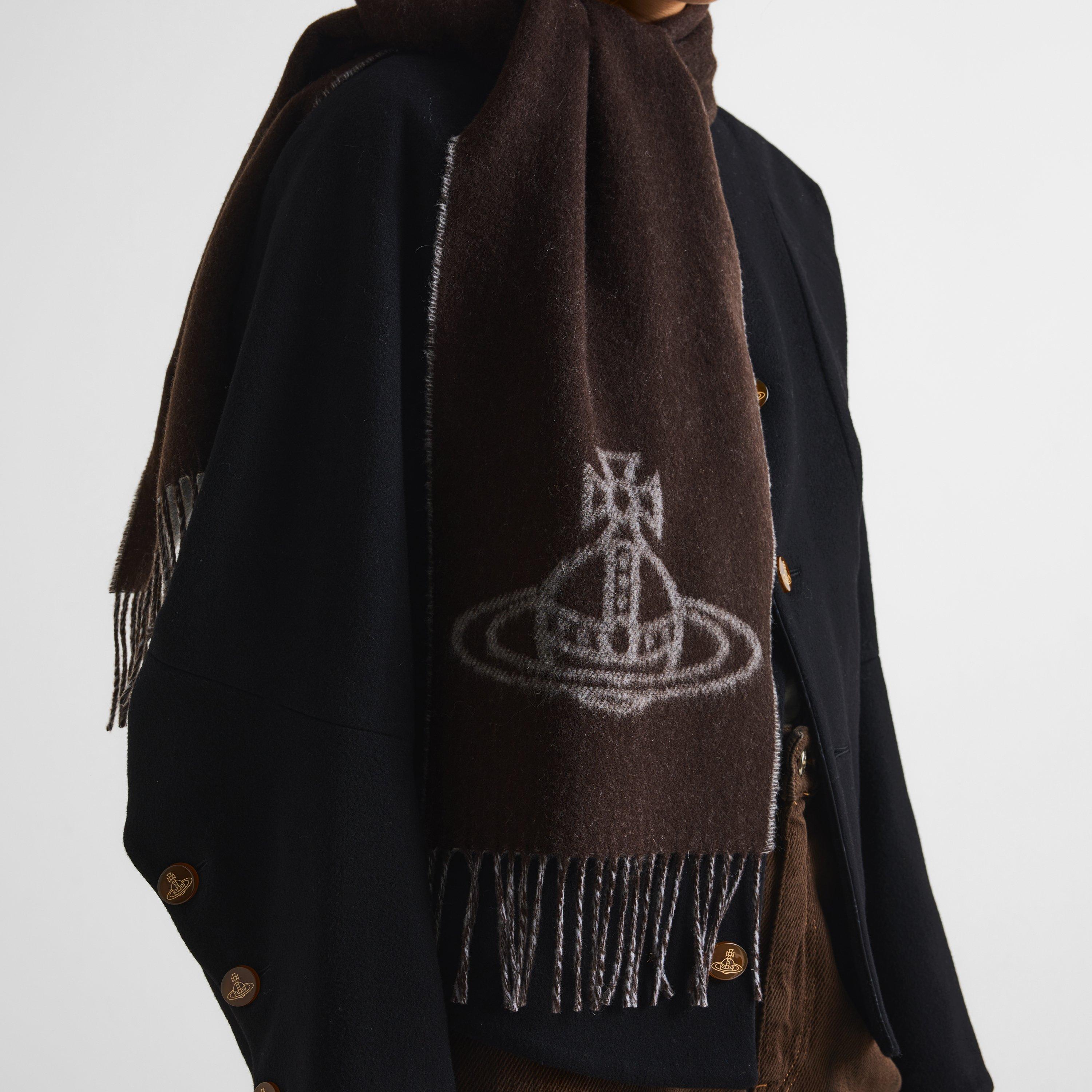 Brown - Vivienne Westwood - Womens Saturn Orb Wool Scarf - 2