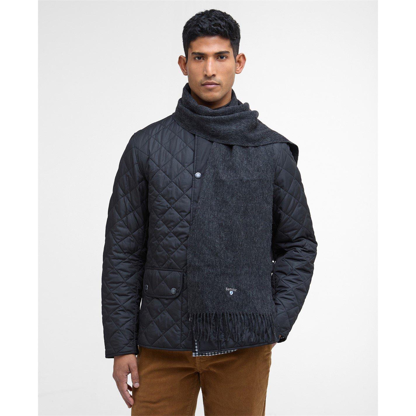 Charcoal/Grey - Barbour - Plain Lambswool Scarf - 2