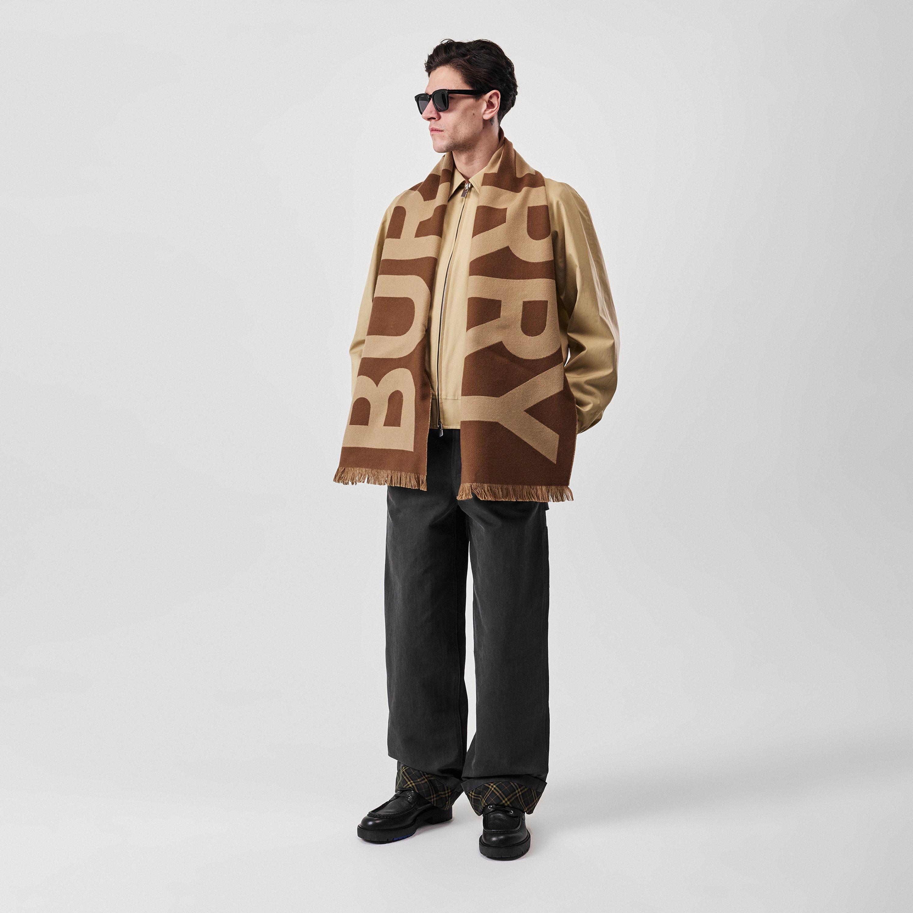 Beige - Burberry - Logo Wool Scarf - 5