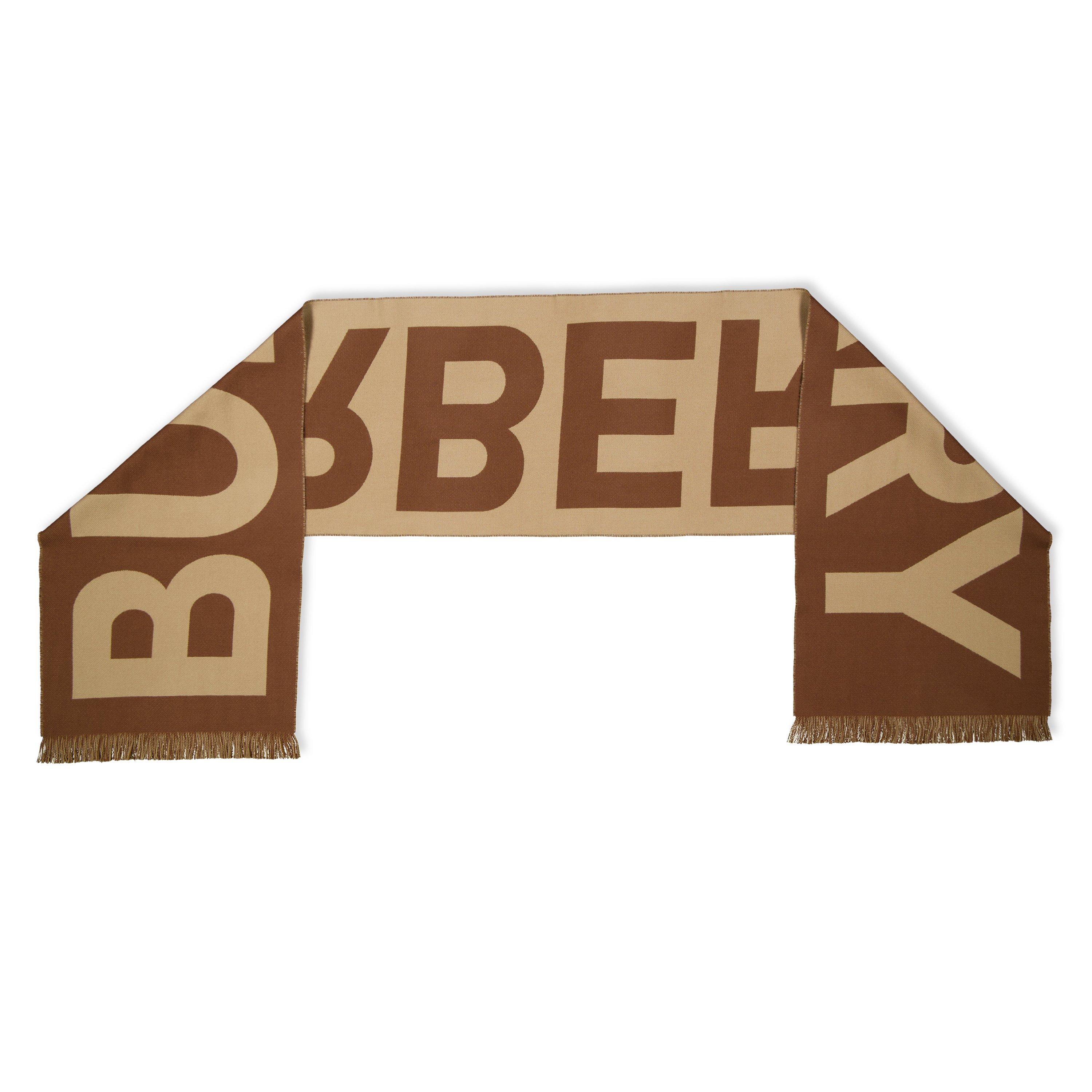 Beige - Burberry - Logo Wool Scarf - 3