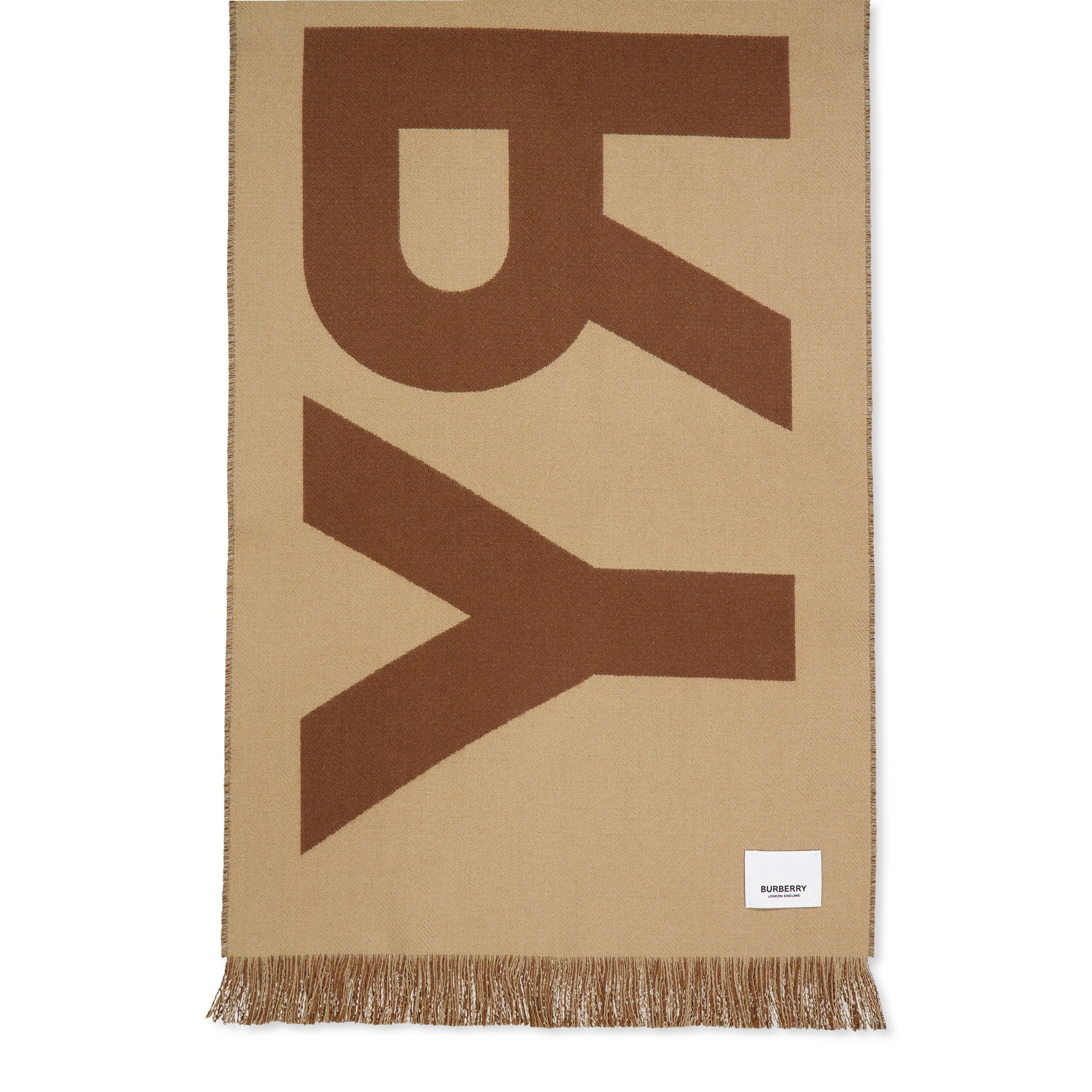 Beige - Burberry - Logo Wool Scarf - 4