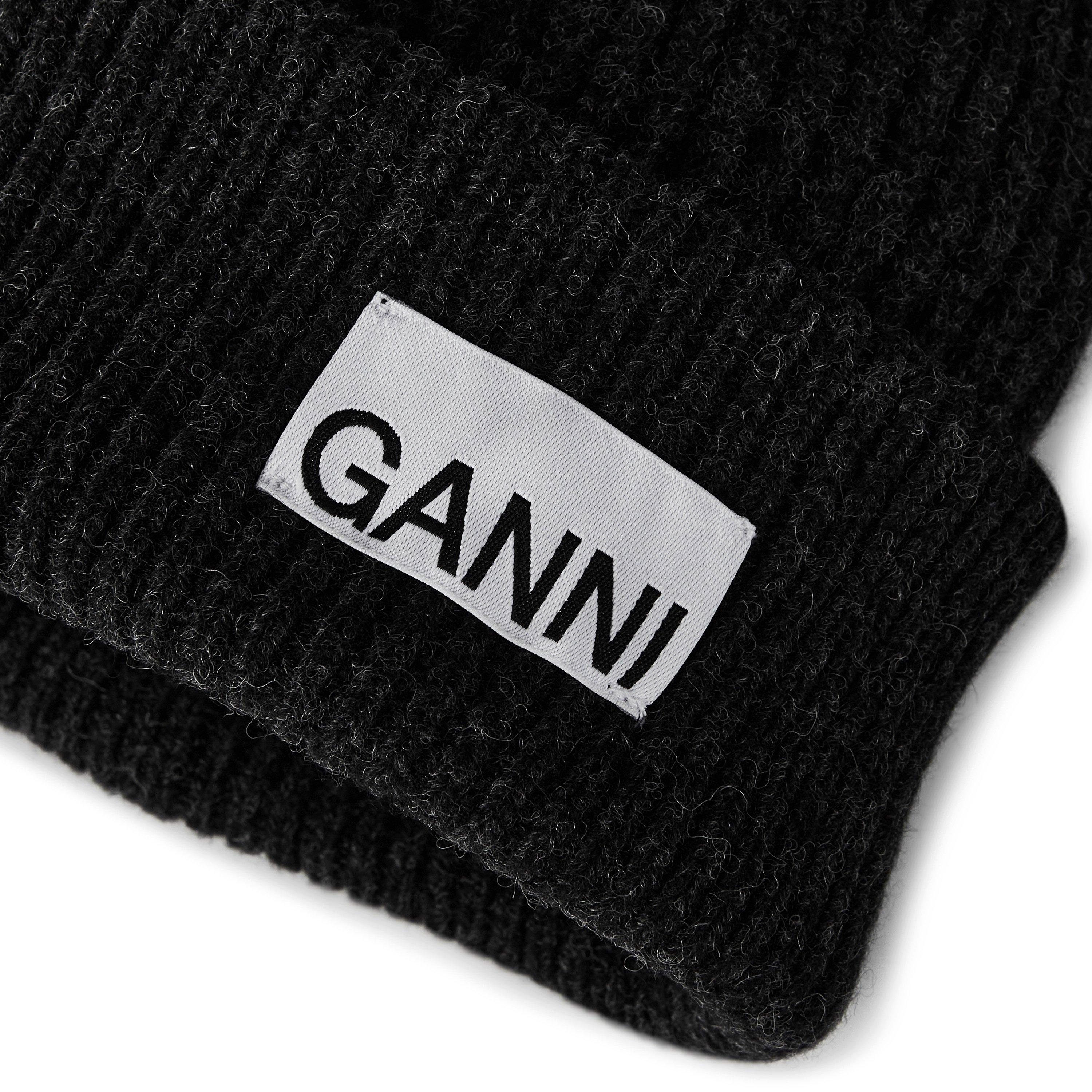 ganni❤︎beanie GANNI: Black Oversized Wool Rib Knit Beanie | SSENSE
