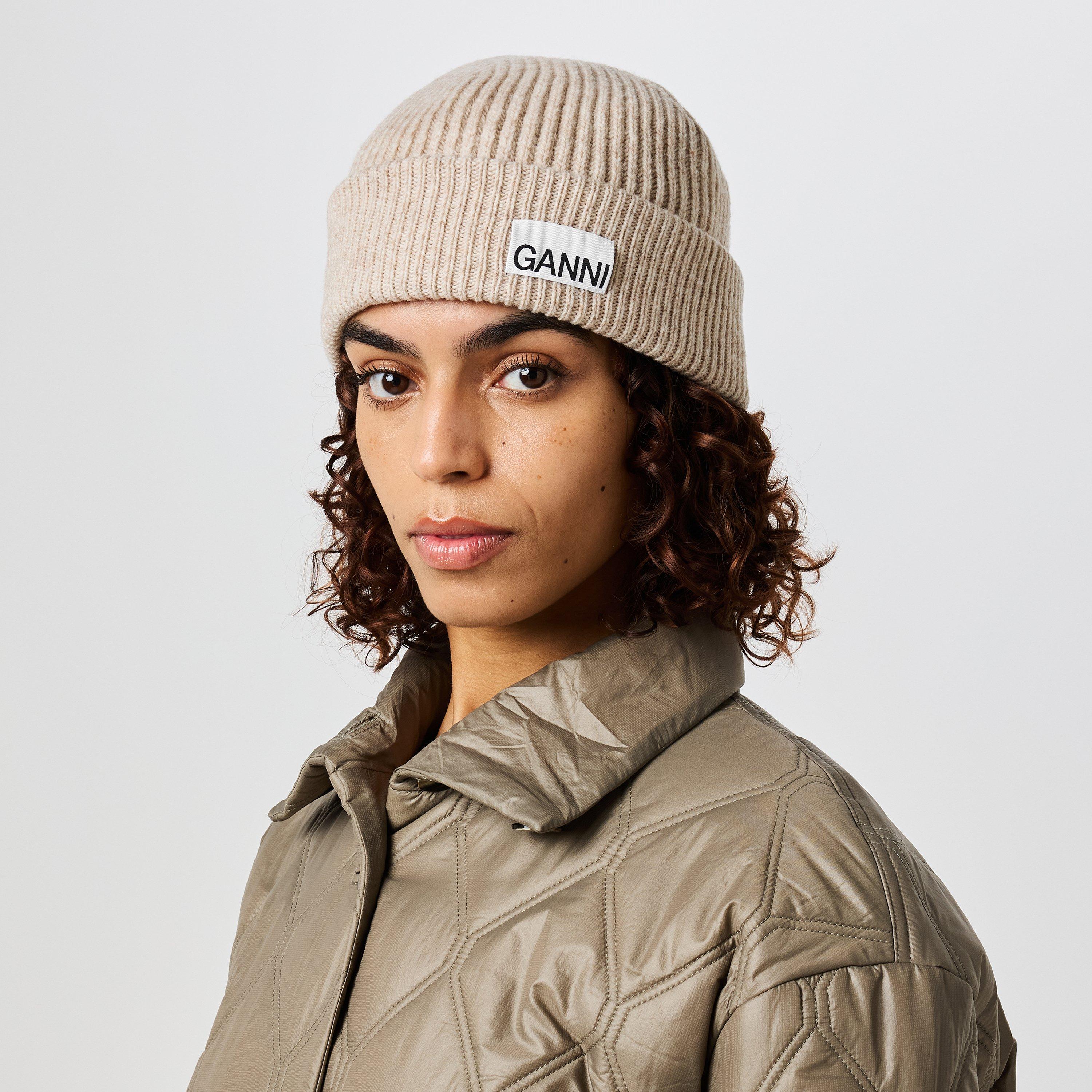 Brazilian Sand Sand Fitted Wool Rib Knit Beanie | GANNI US