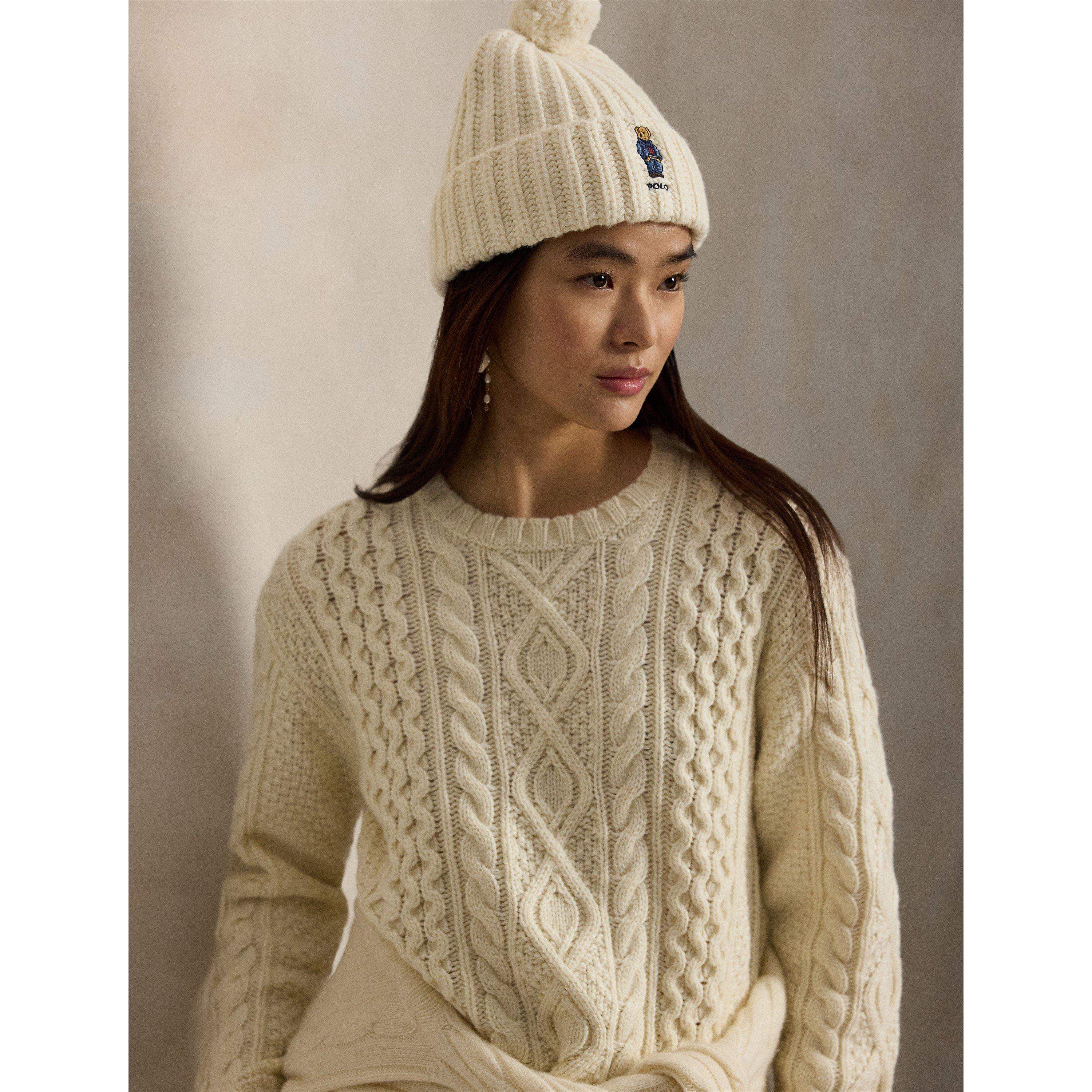 CREAM - Polo Ralph Lauren - Bear Rib Pom Pom Beanie - 3