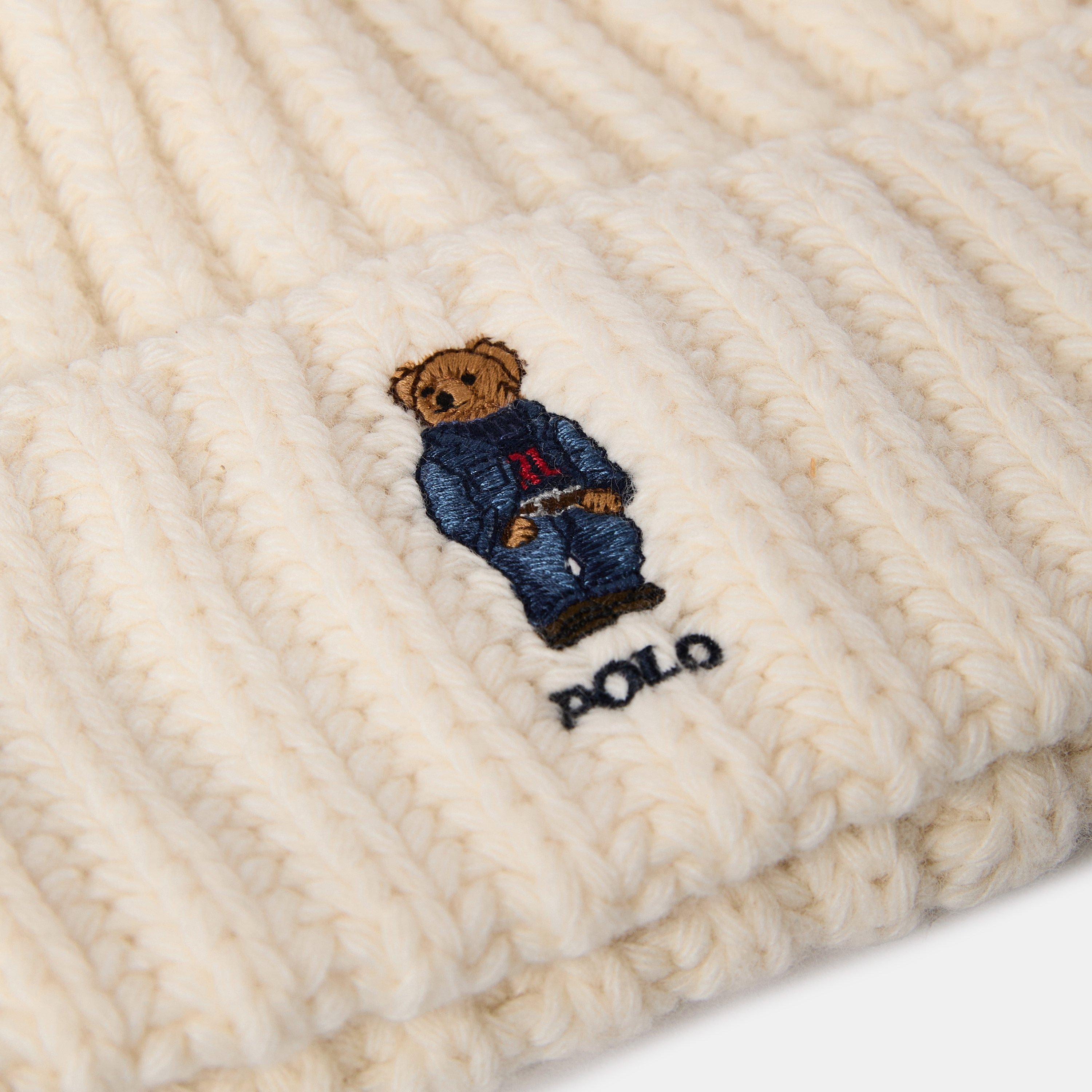 Cream - Polo Ralph Lauren - Bear Rib Pom Pom Beanie - 4