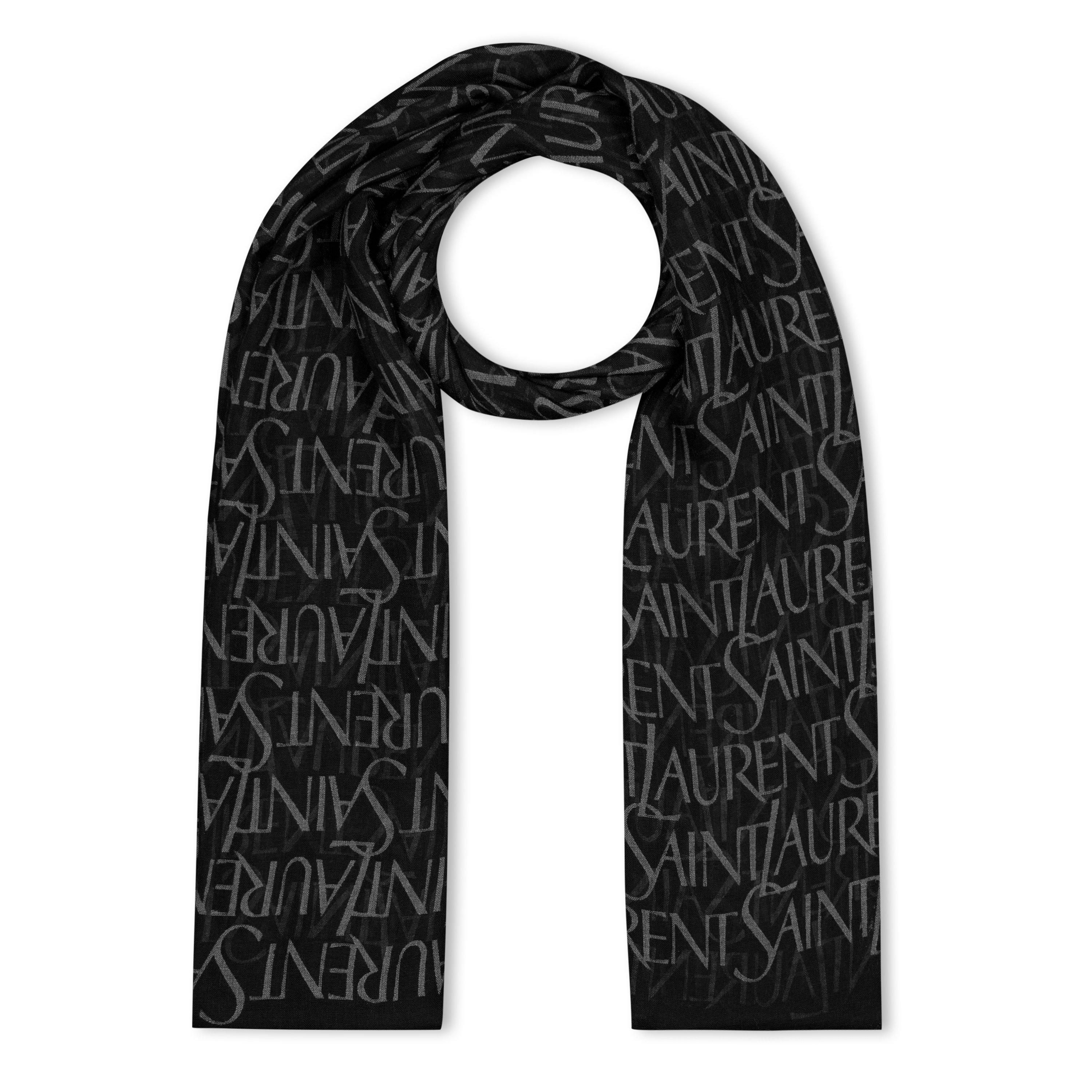 Black/Med Grey - Saint Laurent - Logo Square Scarf - 1