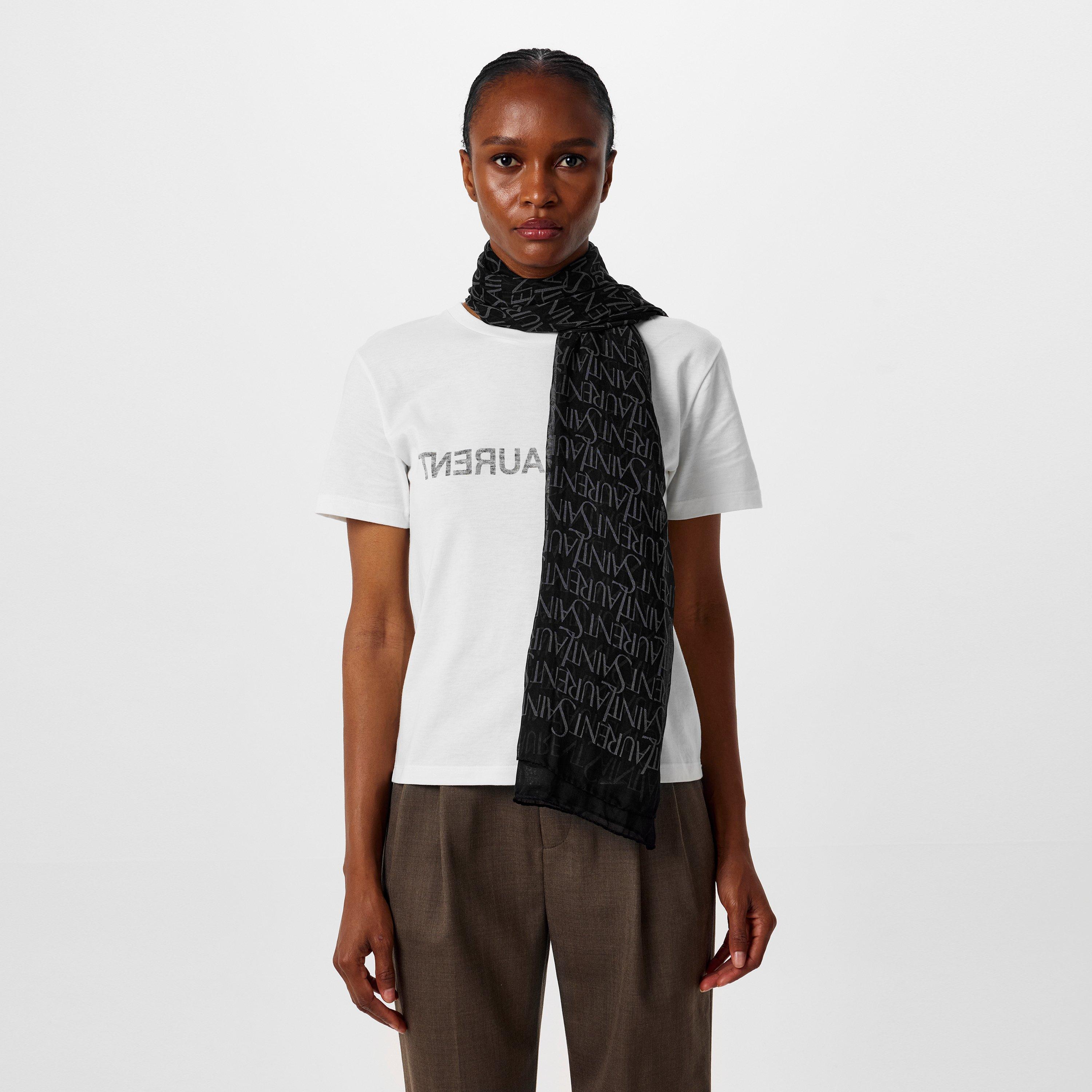 Black/Med Grey - Saint Laurent - Logo Square Scarf - 2