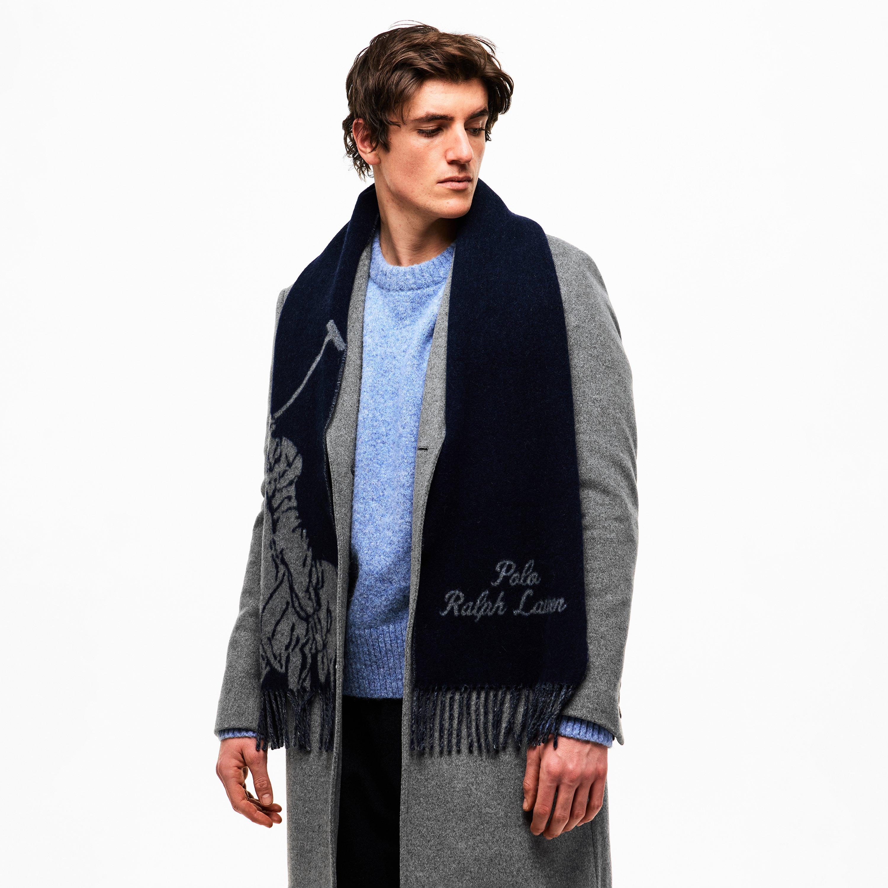 Navy / Grey - Polo Ralph Lauren - Big Pony Wool Blend Scarf - 3