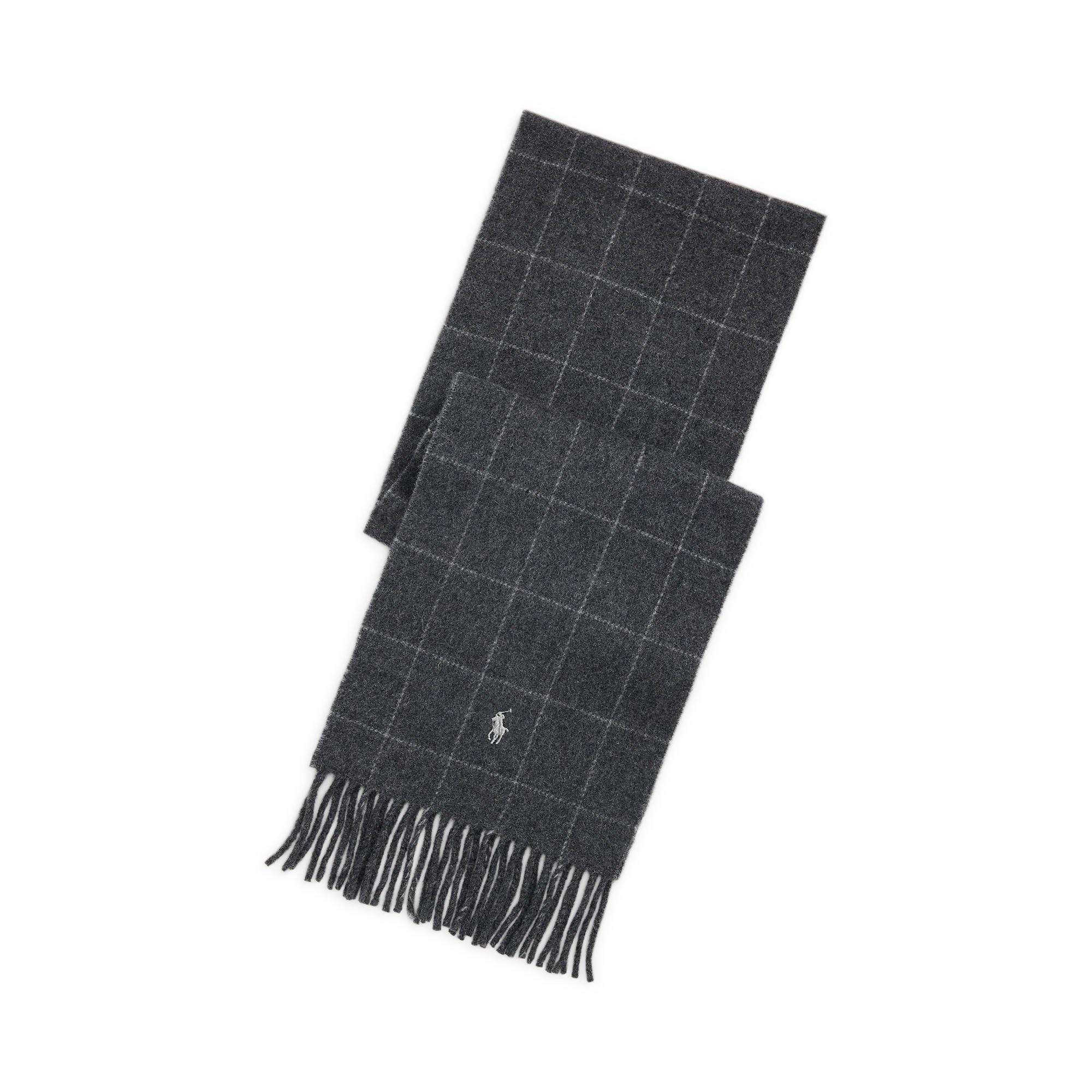Polo Ralph Lauren  Charcoal / Grey Windowpane Plaid Wool Blend Scarf