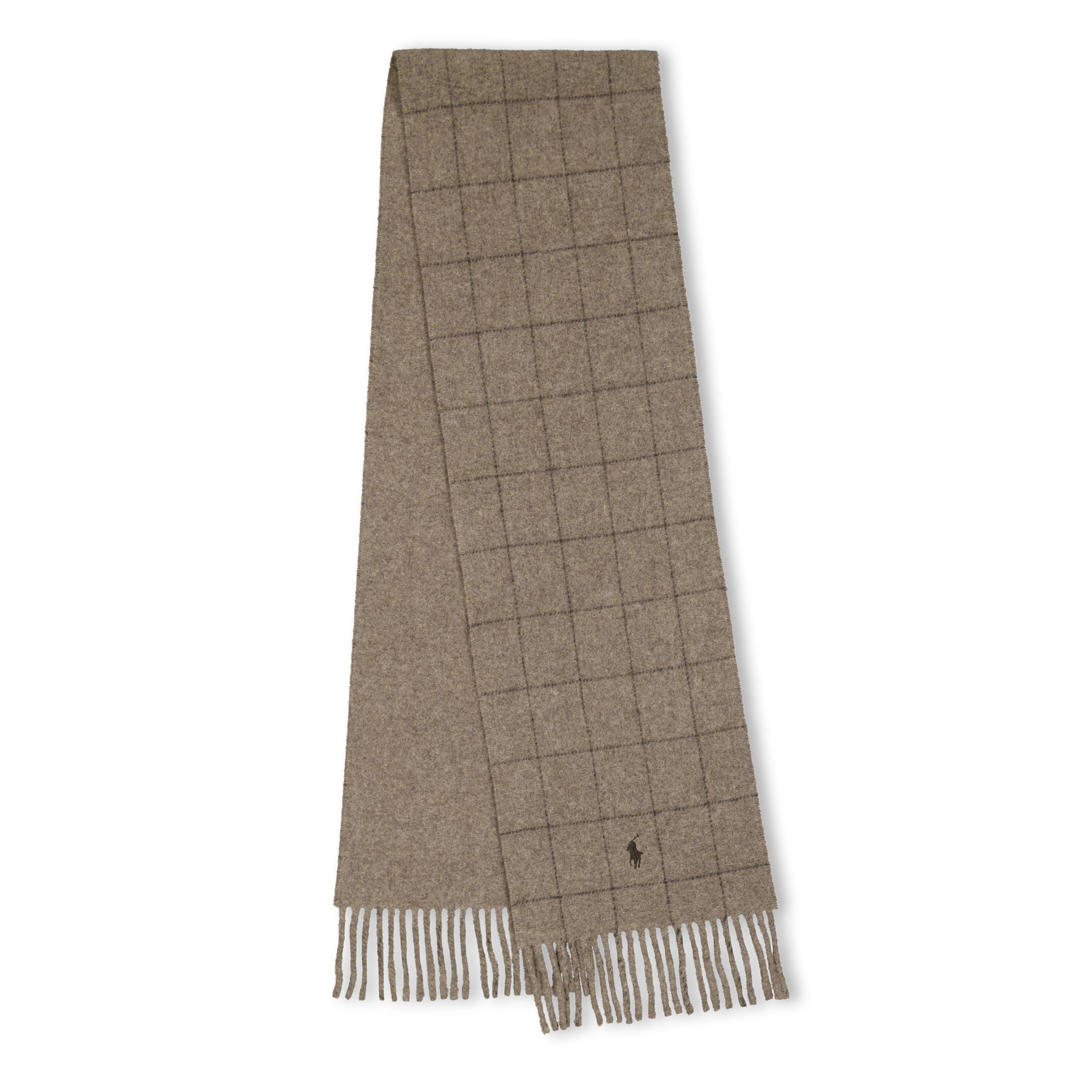 Taupe - Polo Ralph Lauren - Windowpane Plaid Wool Blend Scarf - 1