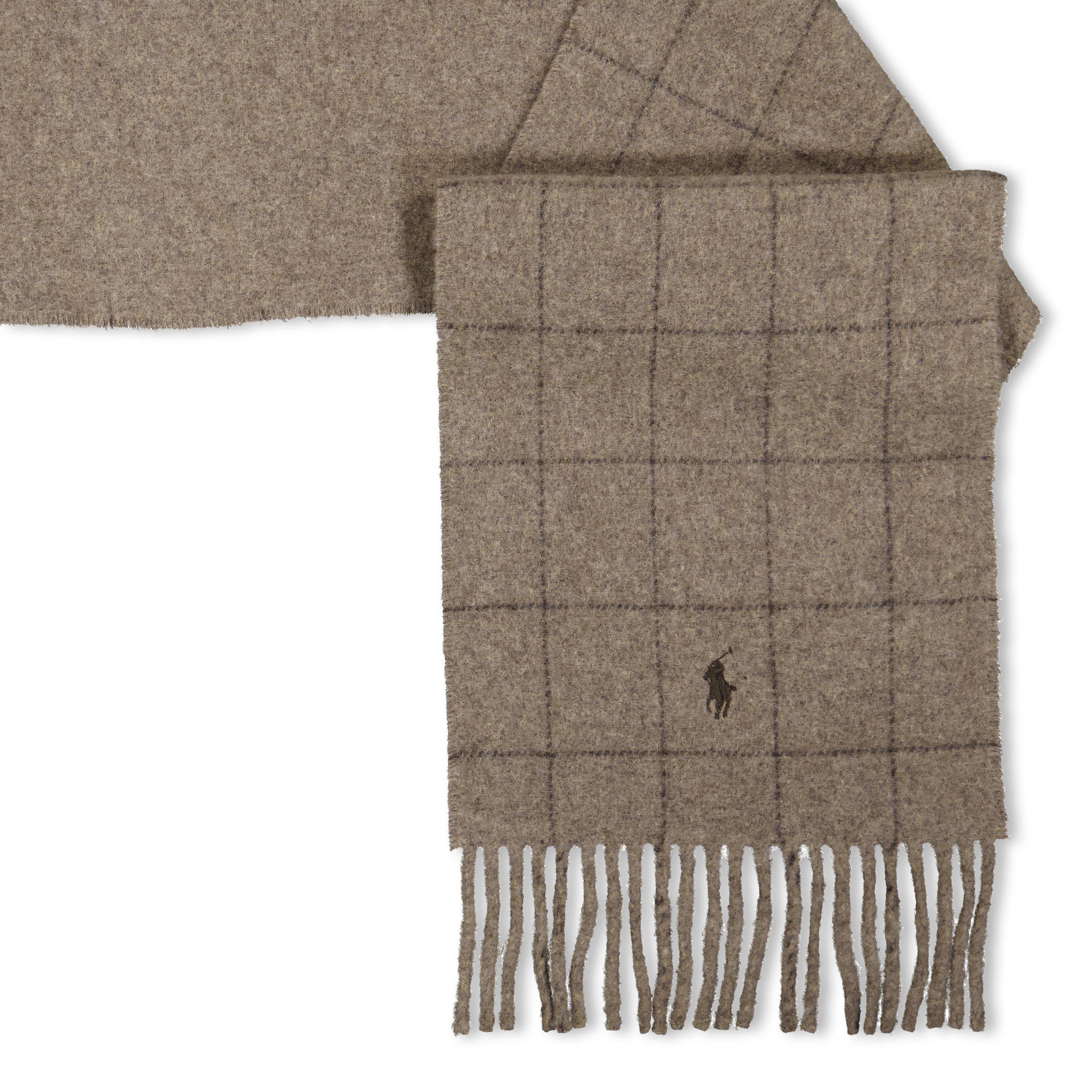 Taupe - Polo Ralph Lauren - Windowpane Plaid Wool Blend Scarf - 2