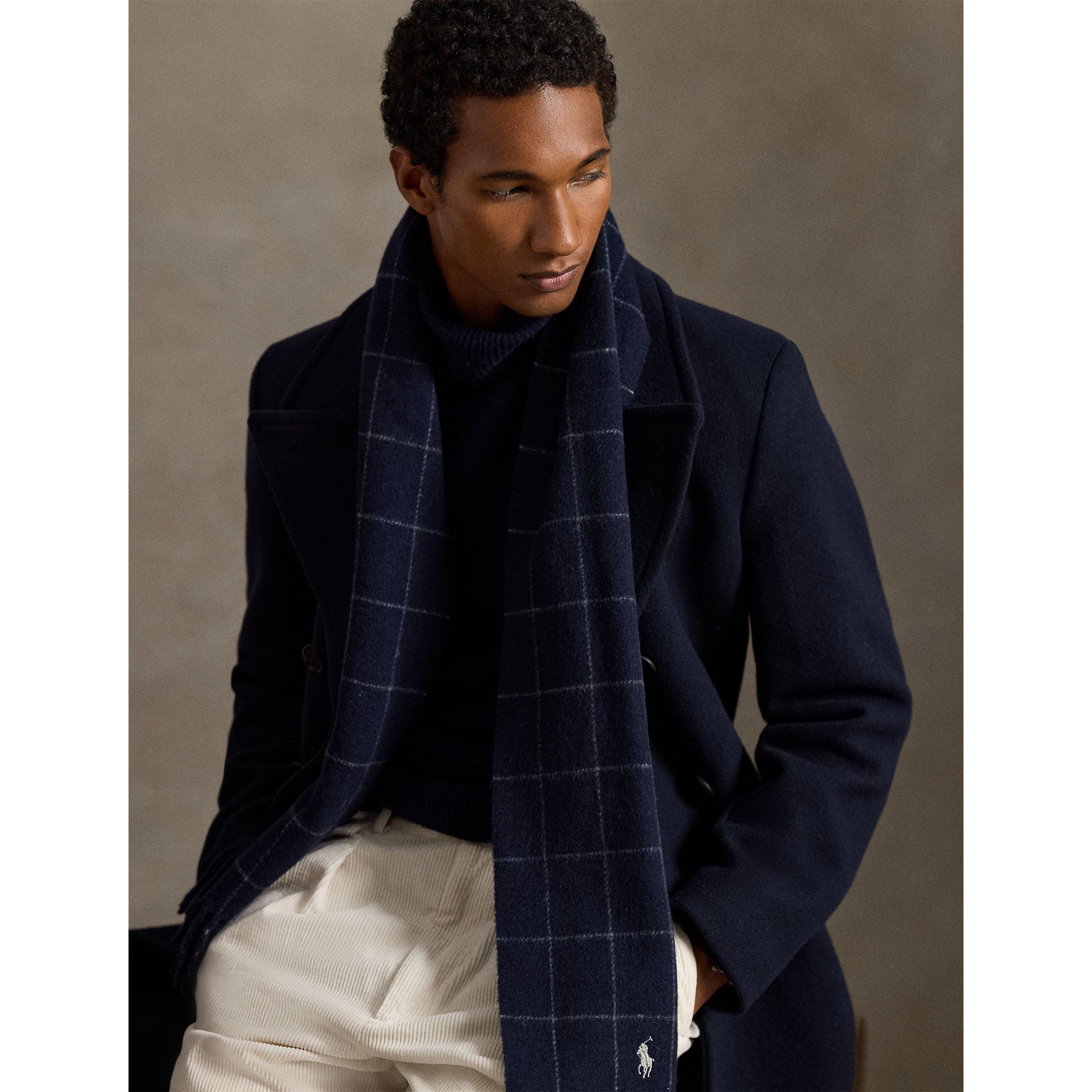 Hunter Navy - Polo Ralph Lauren - Windowpane Plaid Wool Blend Scarf - 3