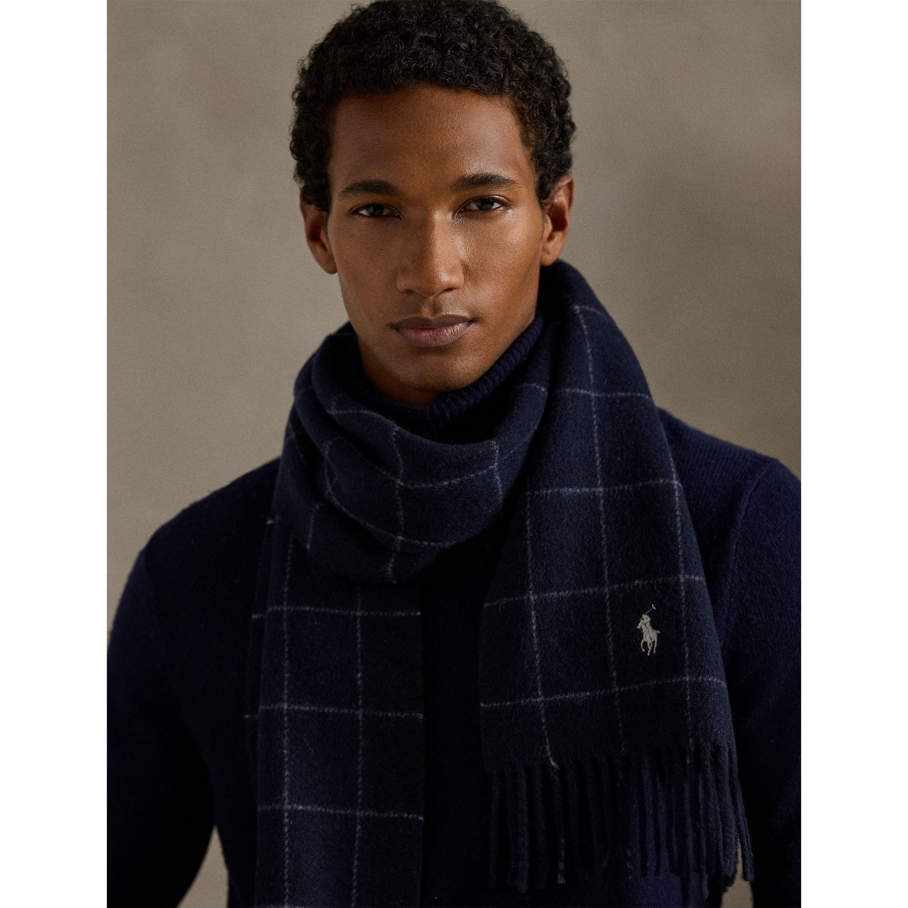 Hunter Navy - Polo Ralph Lauren - Windowpane Plaid Wool Blend Scarf - 4
