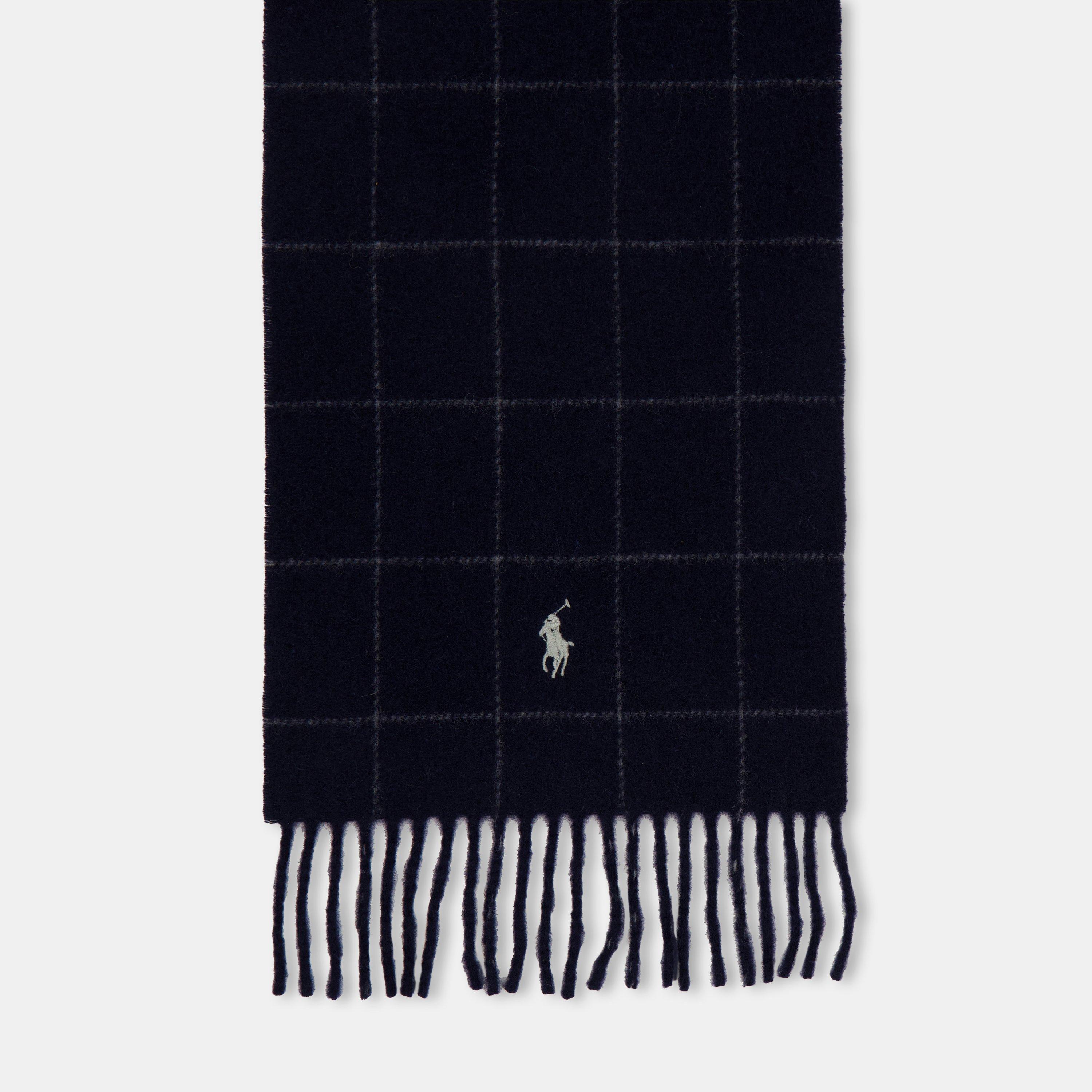 Hunter Navy - Polo Ralph Lauren - Windowpane Plaid Wool Blend Scarf - 3