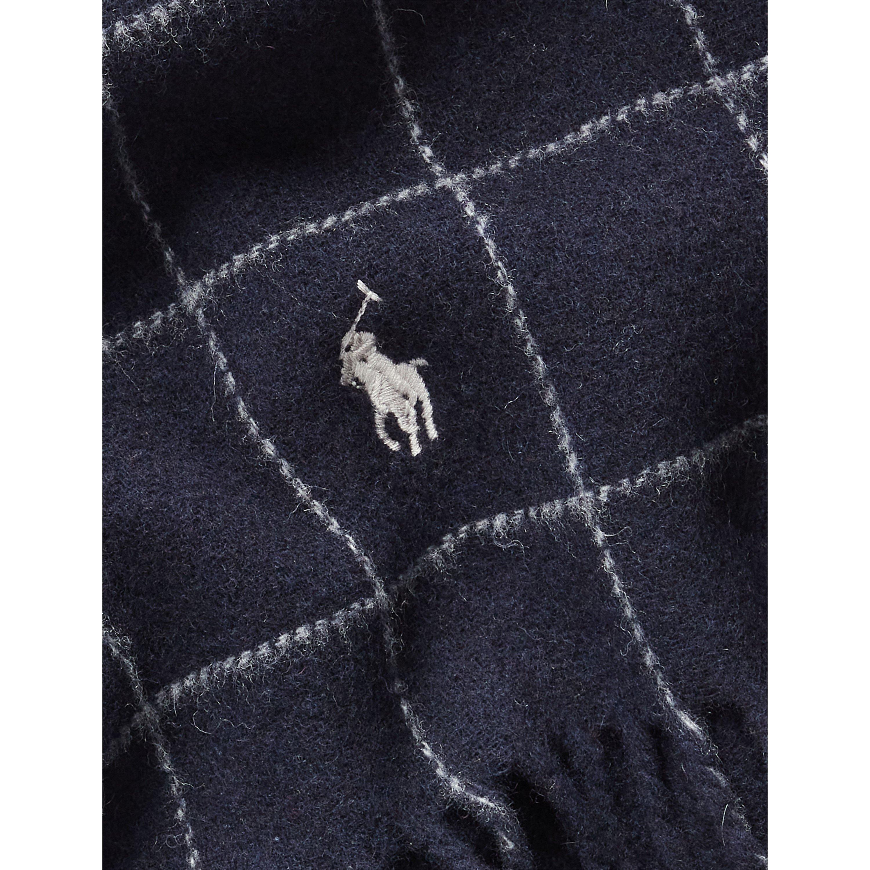 Hunter Navy - Polo Ralph Lauren - Windowpane Plaid Wool Blend Scarf - 3