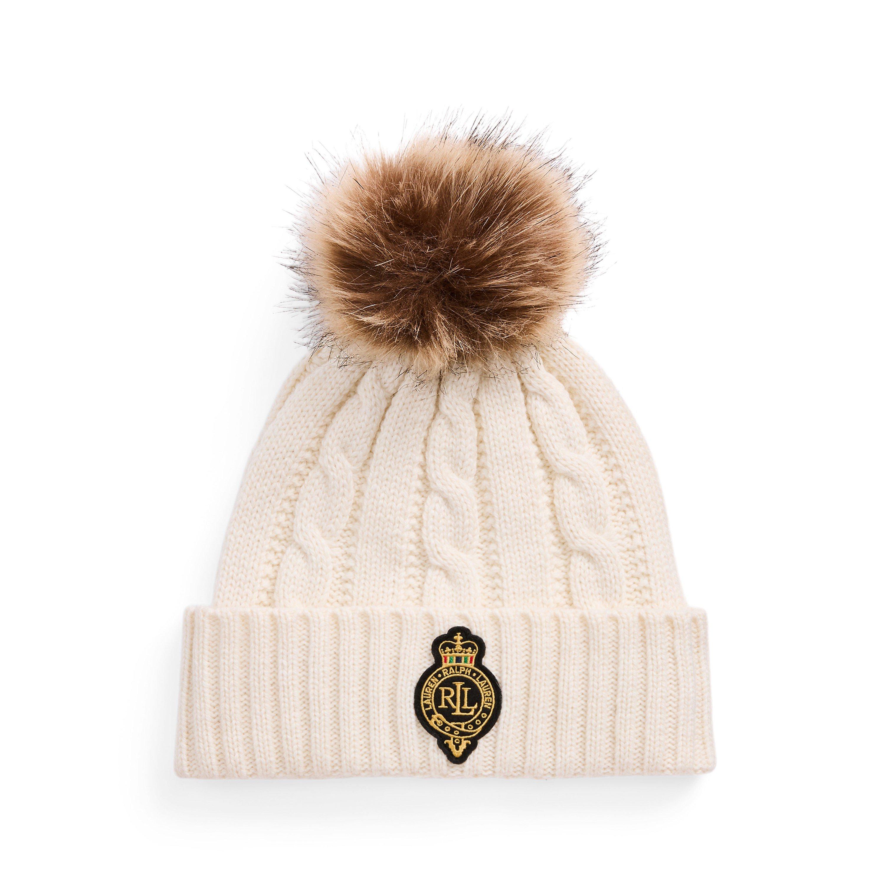 Lauren by Ralph Lauren Pom-Pom Cable-Knit Beanie - CREAM