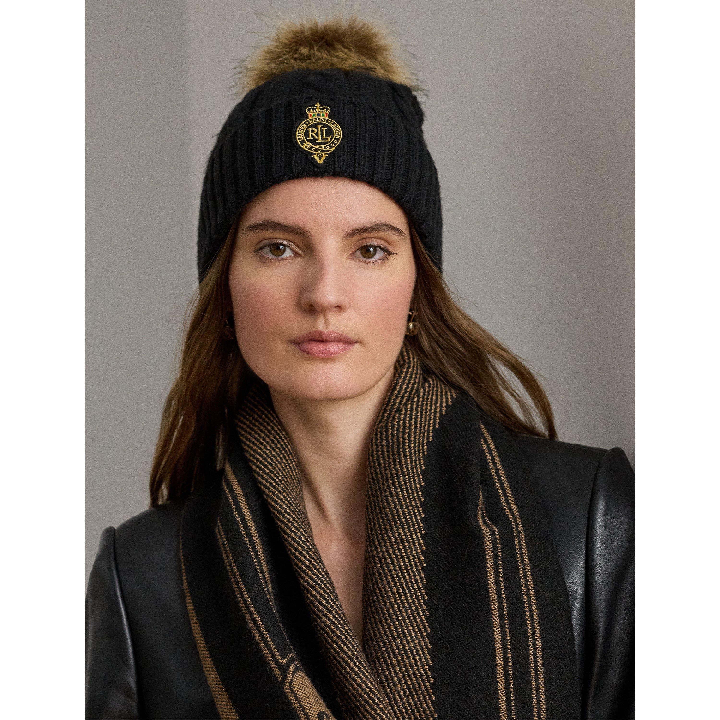 NWT Polo Ralph Lauren Cable Knit Beanie with Faux Fur Pom & Pony Logo, Black, OS Polo Ralph Lauren Wool Blend Hats for Women | Mercari main image 2