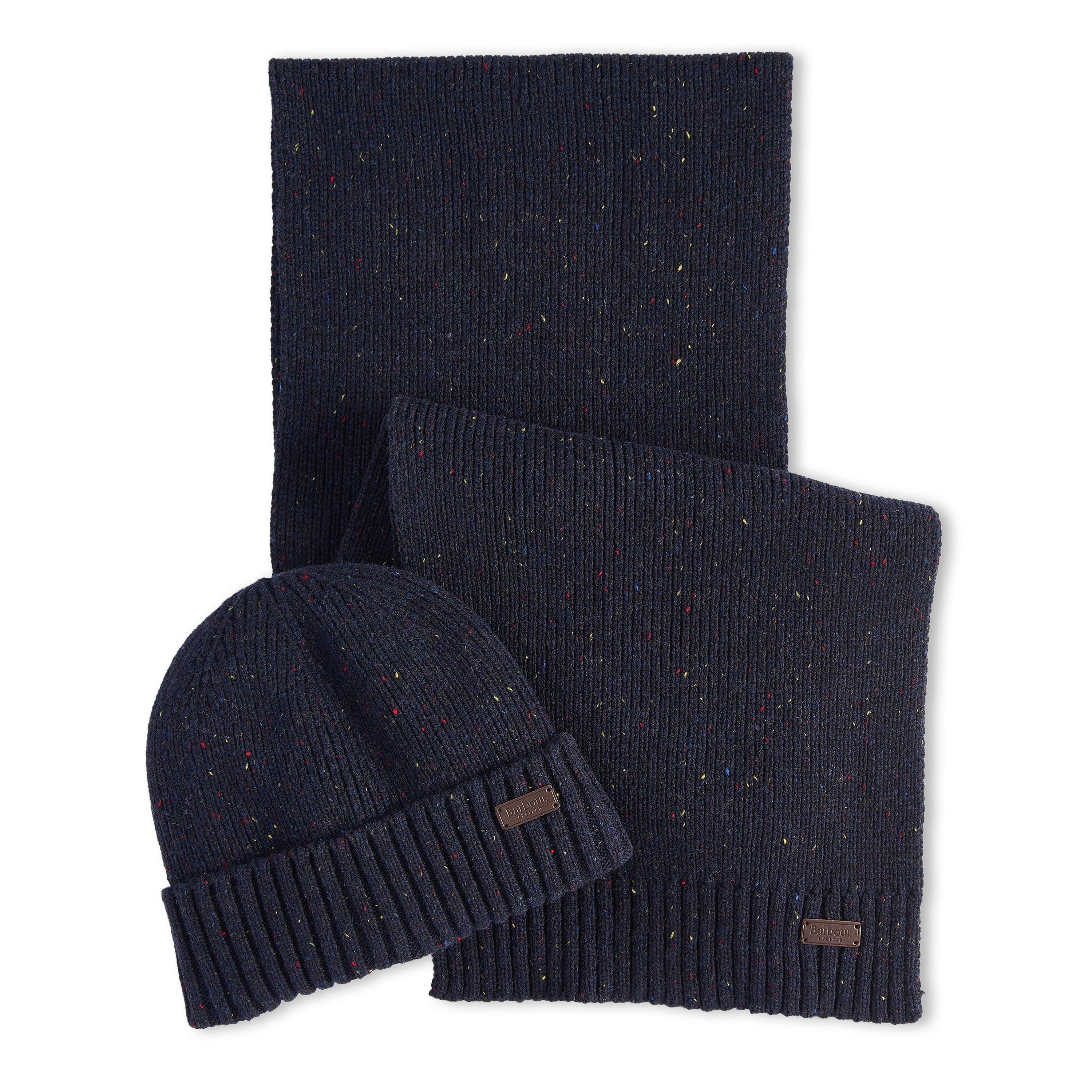 Navy Fleck - Barbour - Carlton Fleck Beanie & Scarf Gift Set - 1