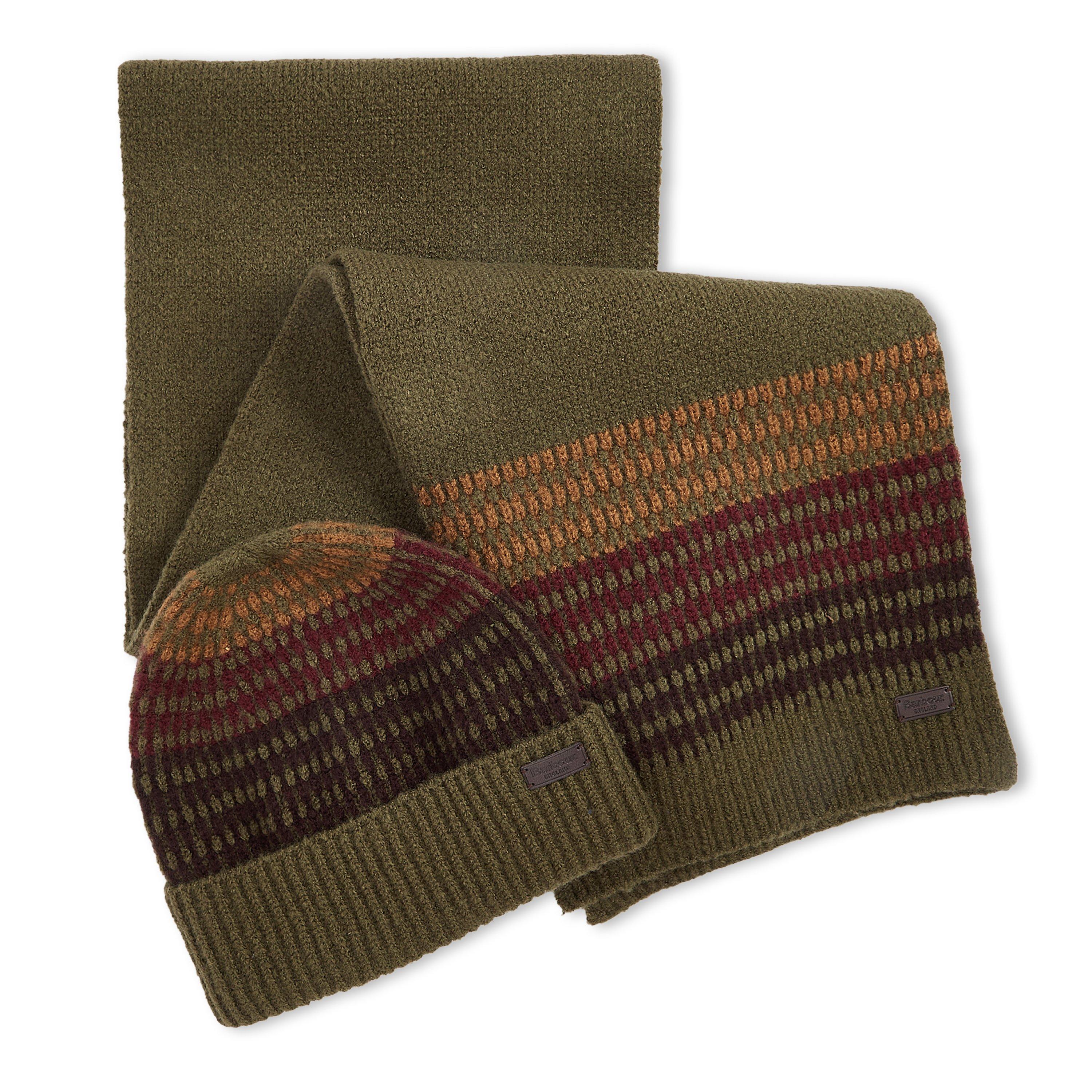 Army Green - Barbour - Branton Beanie and Scarf Gift Set - 1