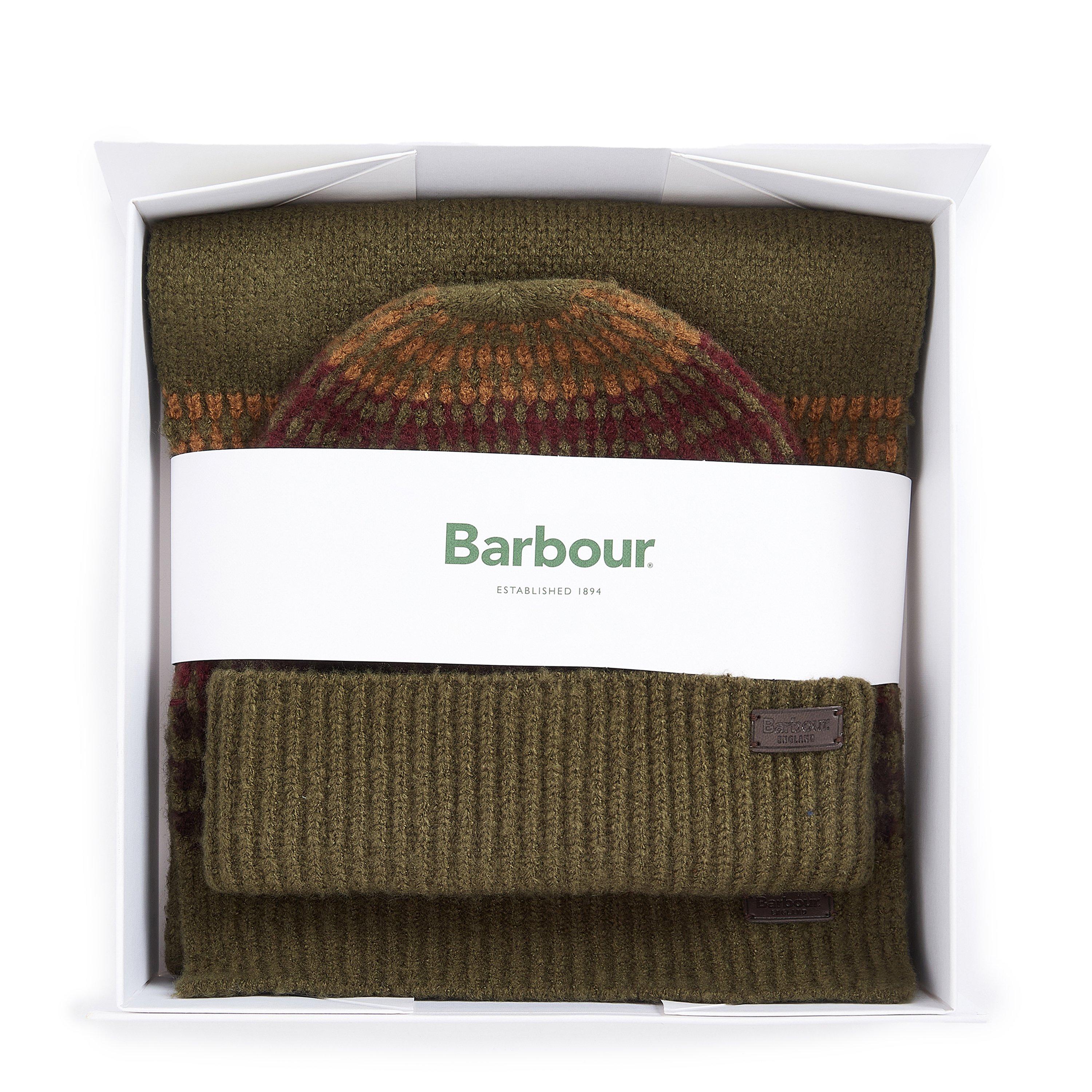 Army Green - Barbour - Branton Beanie and Scarf Gift Set - 4