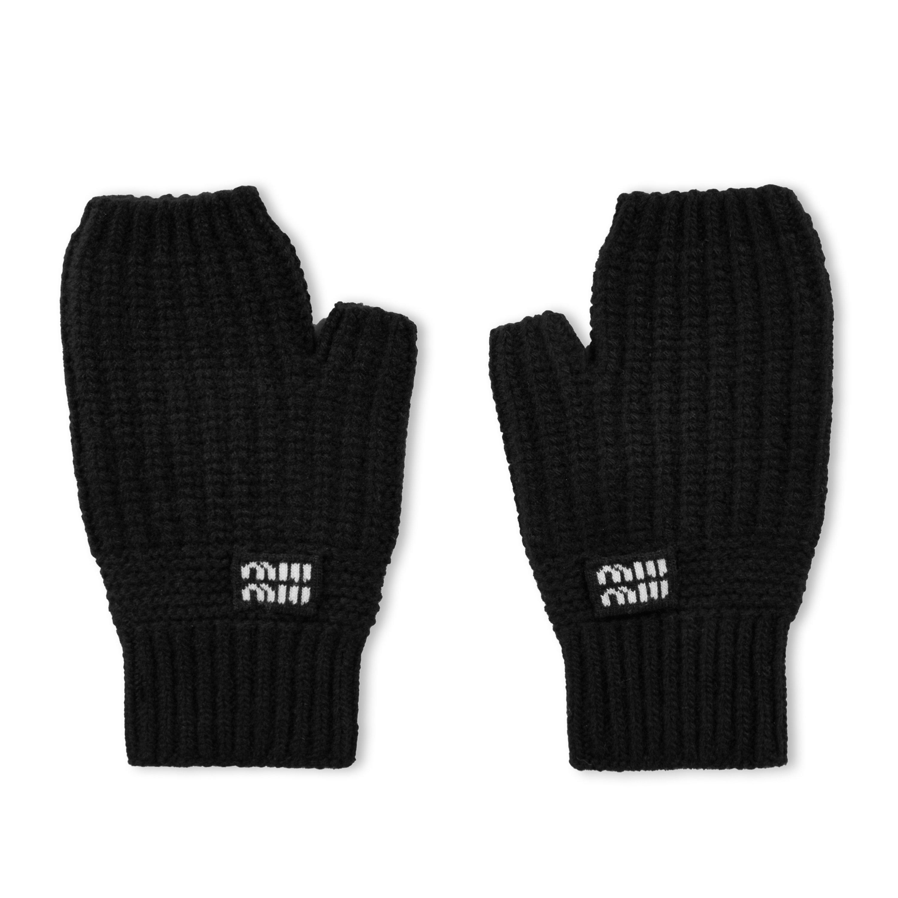 Nero - Miu Miu - Logo Wool And Cashmere Gloves - 1