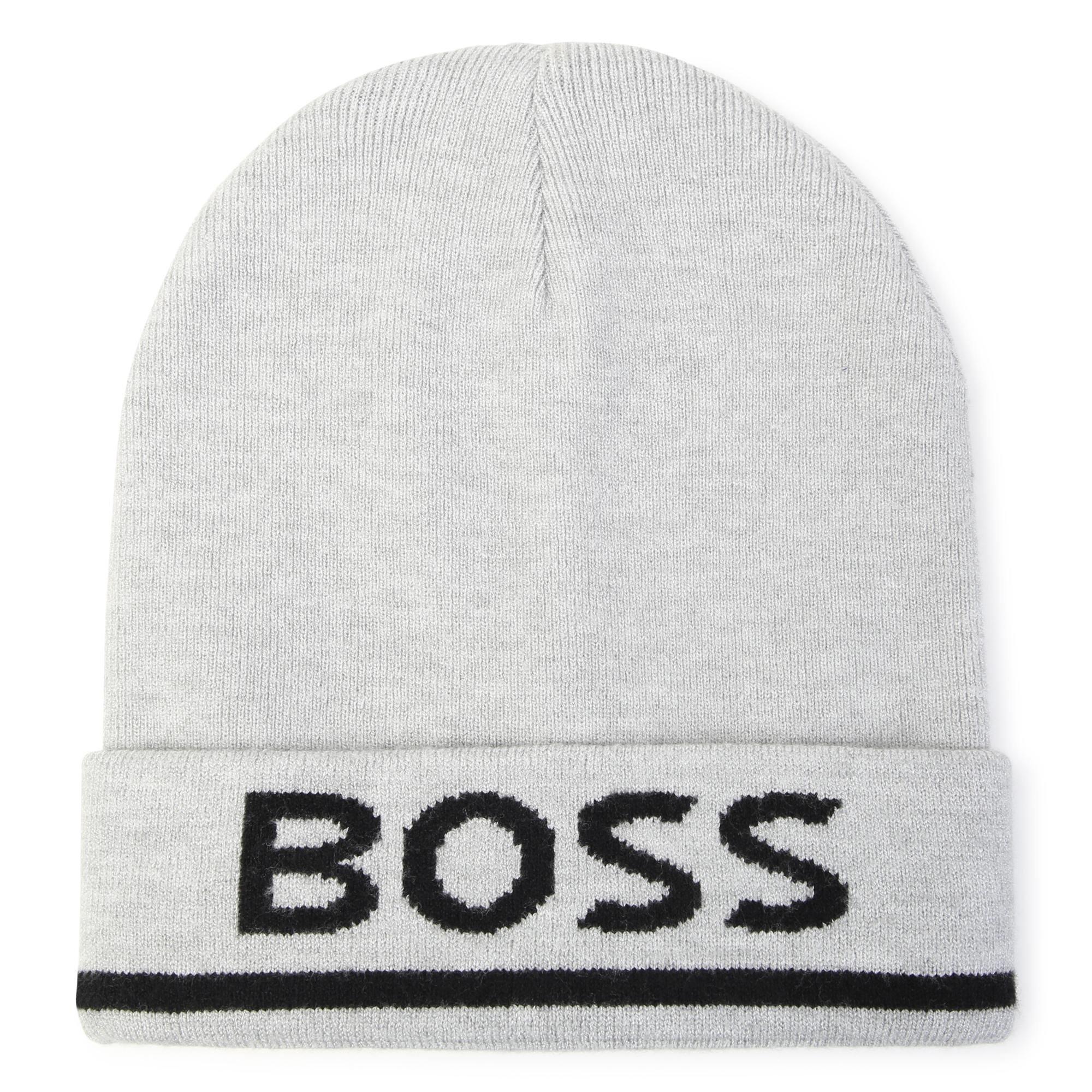 Grey A32 - Boss - Kids Logo Print Beanie, Bold Logo Beanie - 1