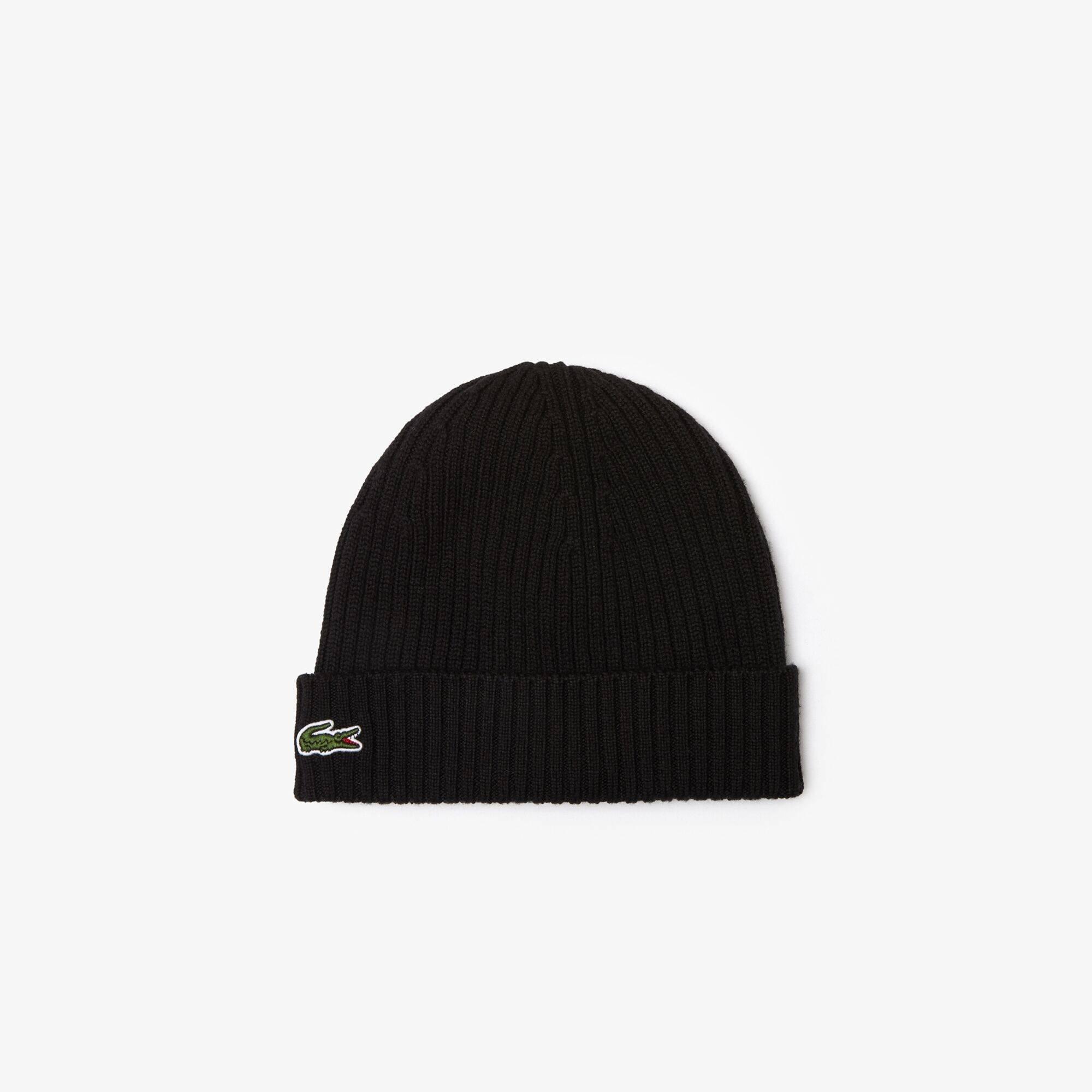 Lacoste Men's Ribbed Knitted Beanie - Black 031
