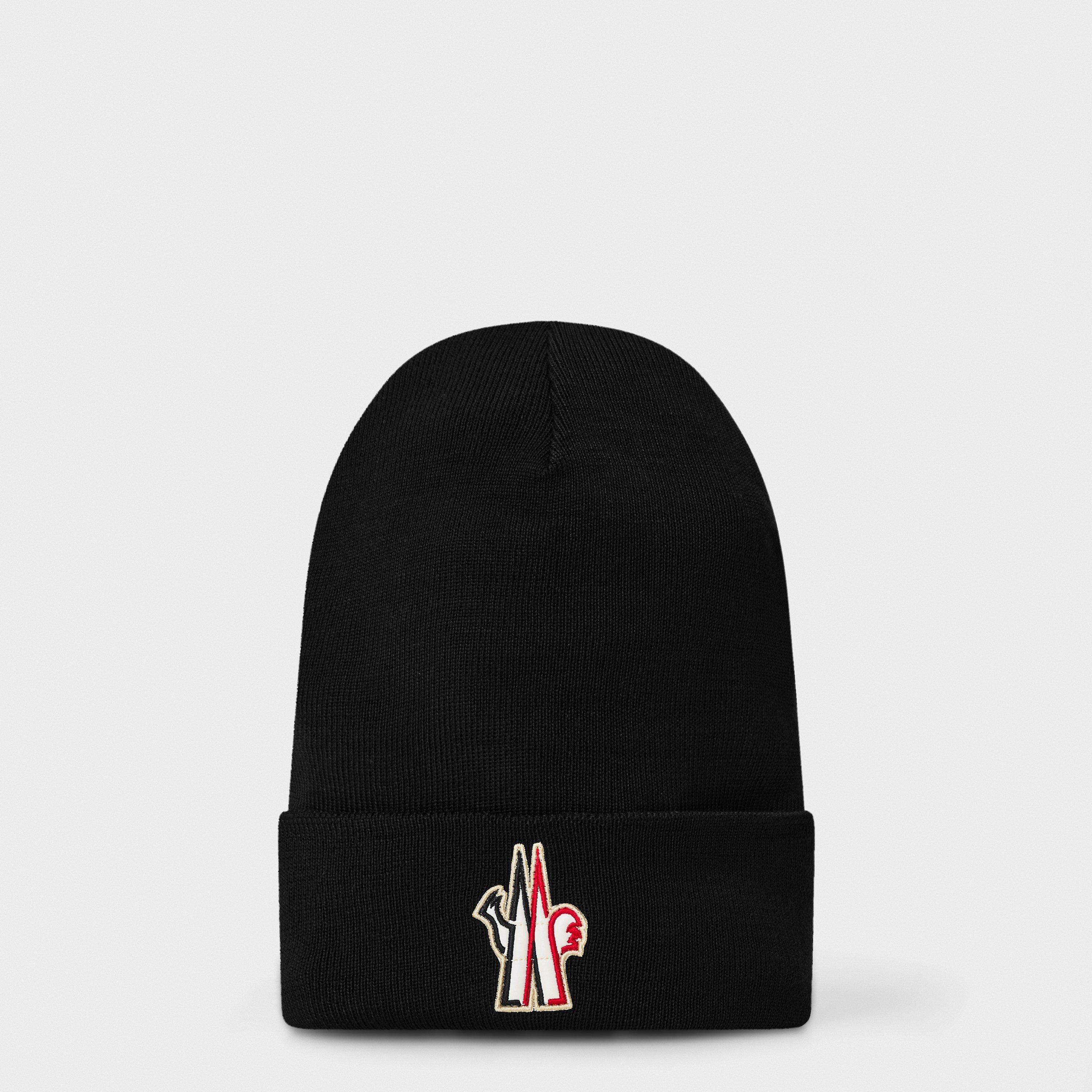 Moncler Grenoble Men's Logo Ribbed Knit Cuffed Beanie - Black 999 - Mens