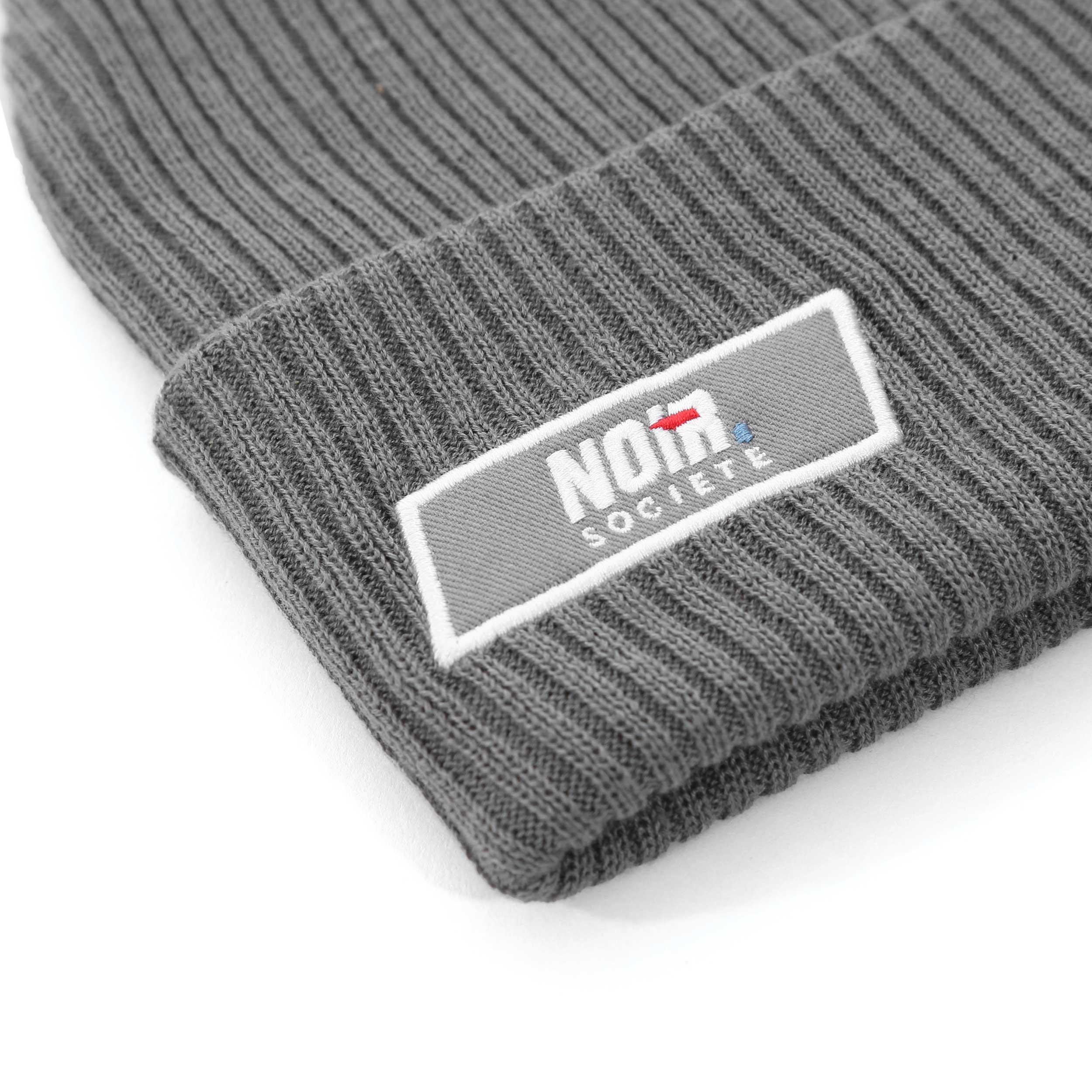 GREY/WHITE - Societe Noir - Woven Patch Beanie - 3