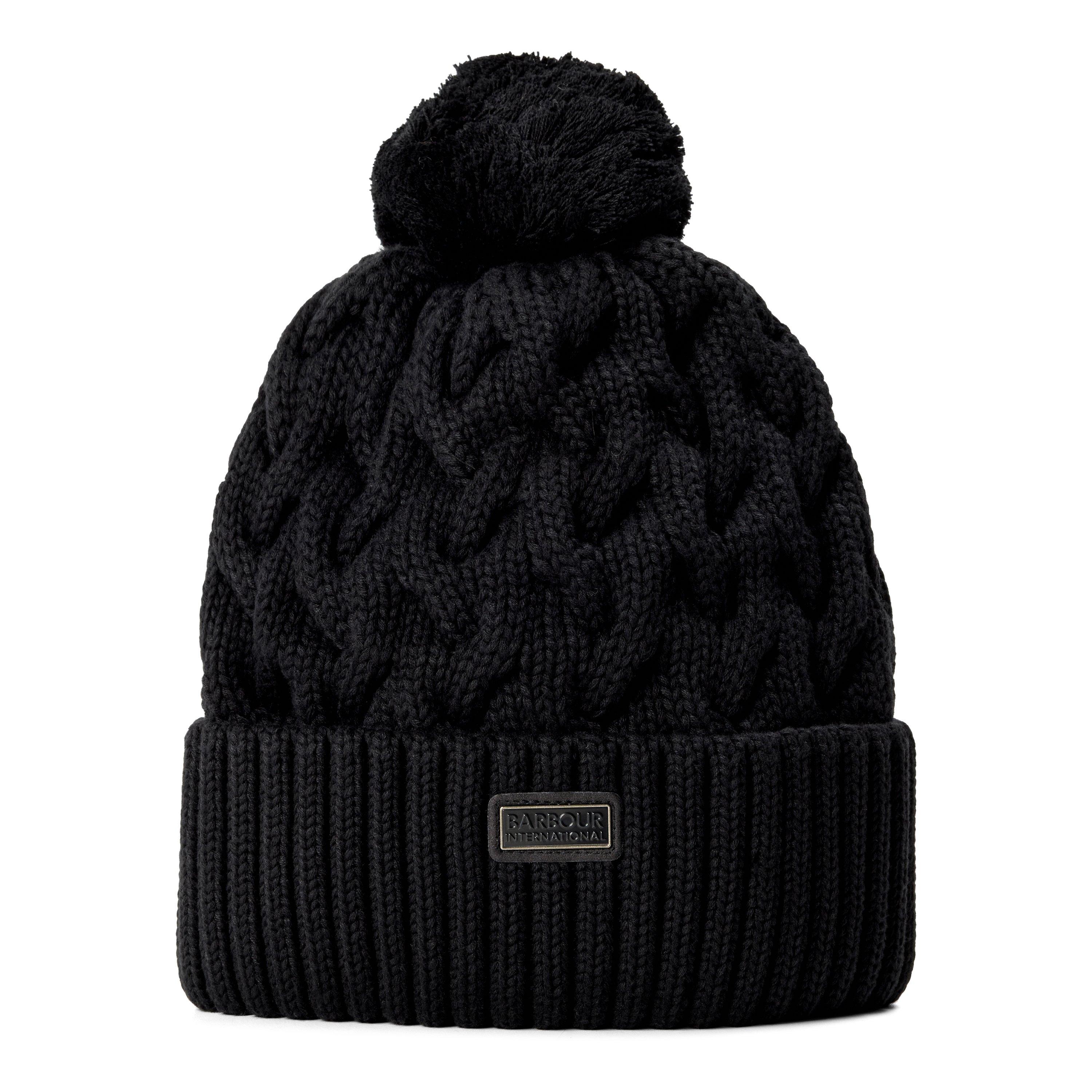 Black/Gunmetal - Barbour International - Drift Cable Knit Pom Beanie - 1