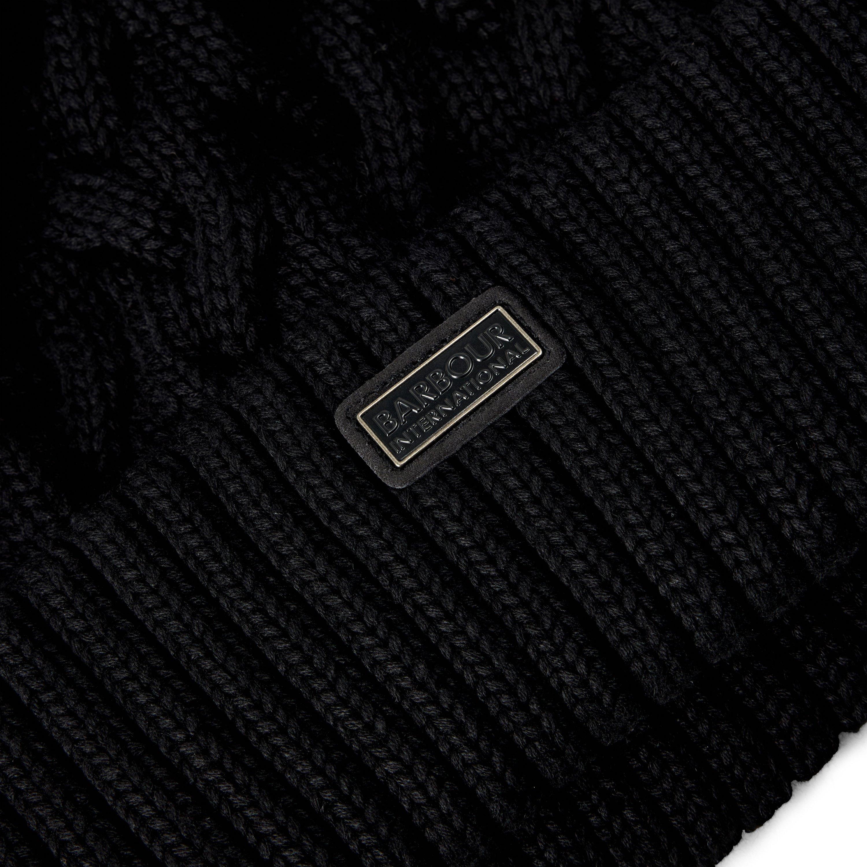 Black/Gunmetal - Barbour International - Drift Cable Knit Pom Beanie - 3
