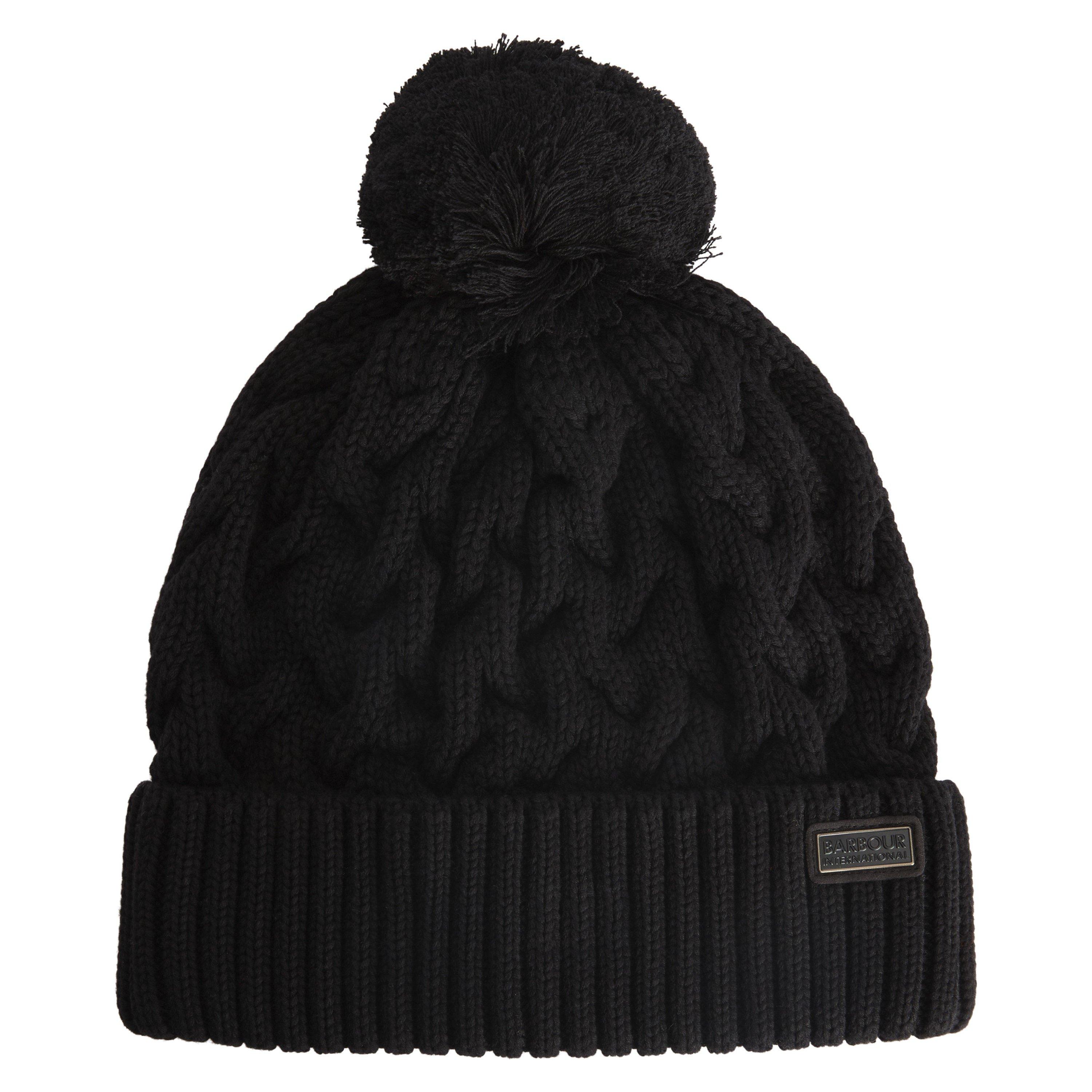 Black/Gunmetal - Barbour International - Drift Cable Knit Pom Beanie - 5