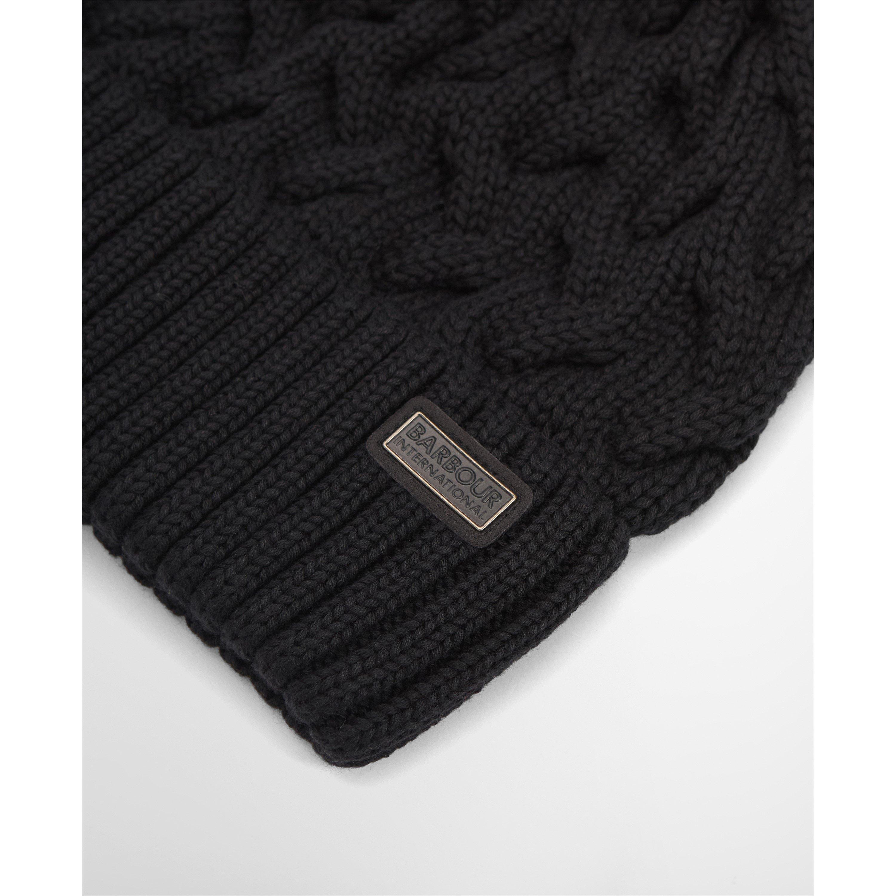 Black/Gunmetal - Barbour International - Drift Cable Knit Pom Beanie - 6