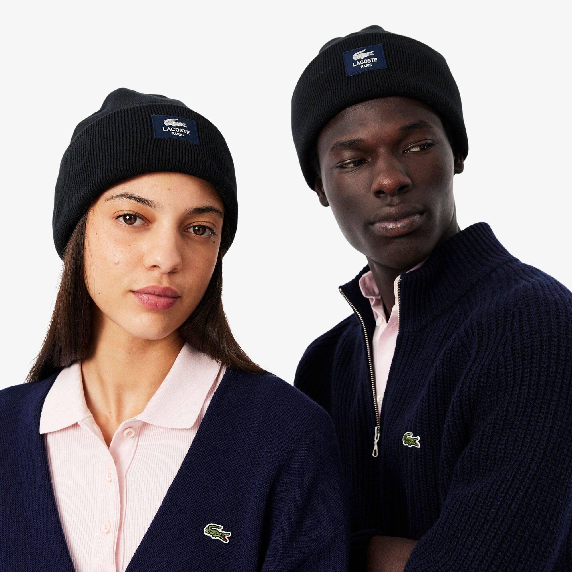 Black 031 - Lacoste - Men's Croc Ribbed Knit Beanie - 1
