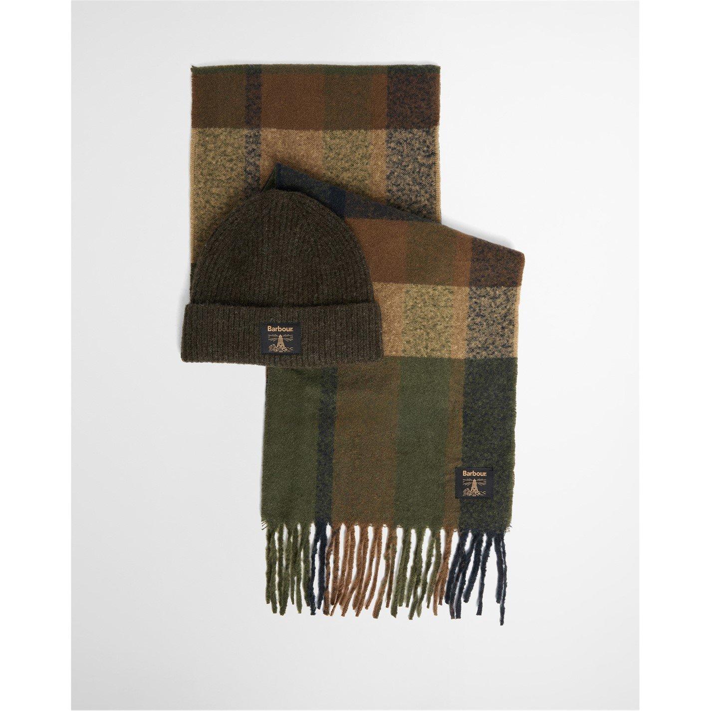 Barbour Men's Olive/Navy Westerdale Beanie And Scarf Gift Set - Image 2