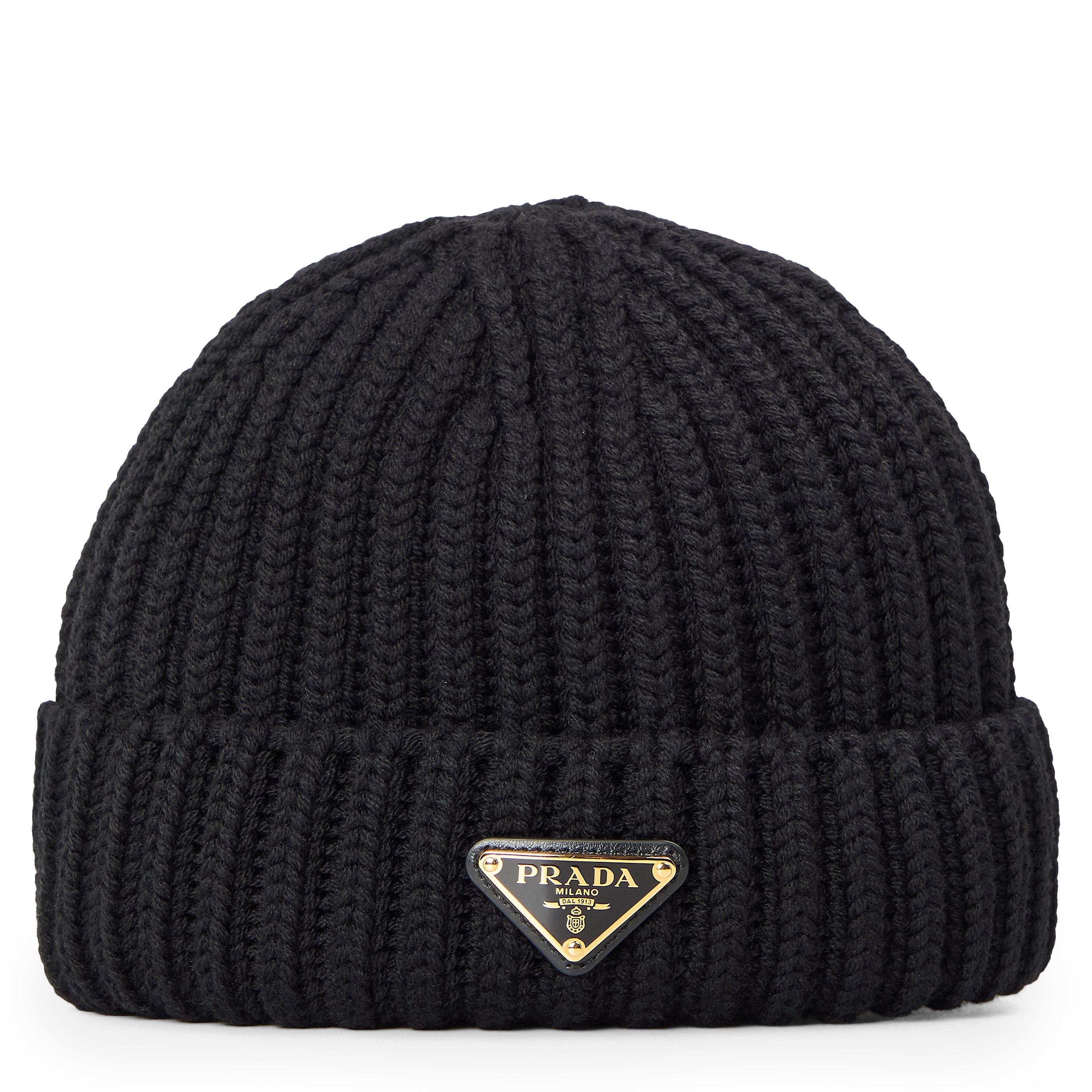 Prada Logo Fine-Knit Beanie - Nero - Small