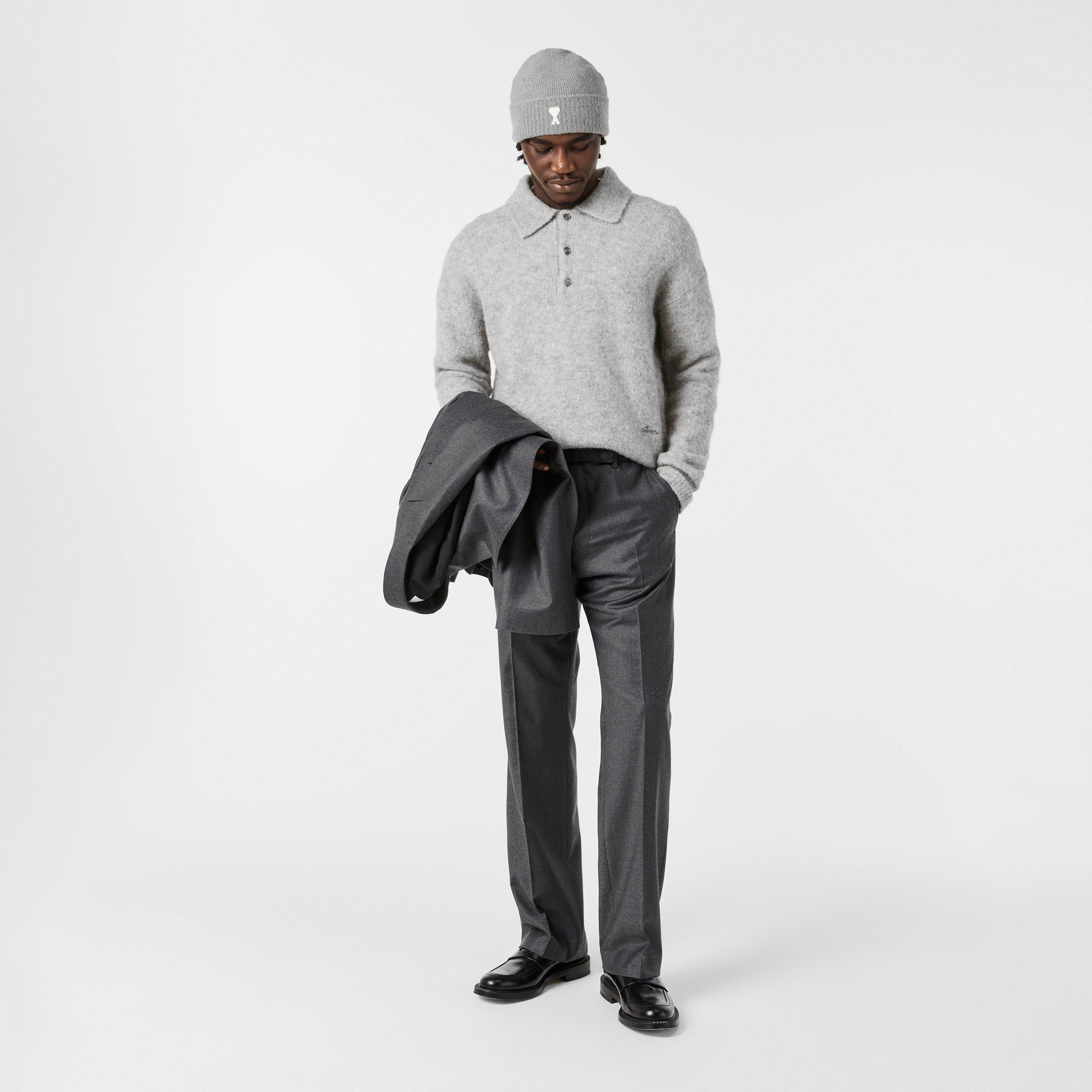 Grey 058 - Ami Paris - Men's Alpaca Knitted Beanie - 5