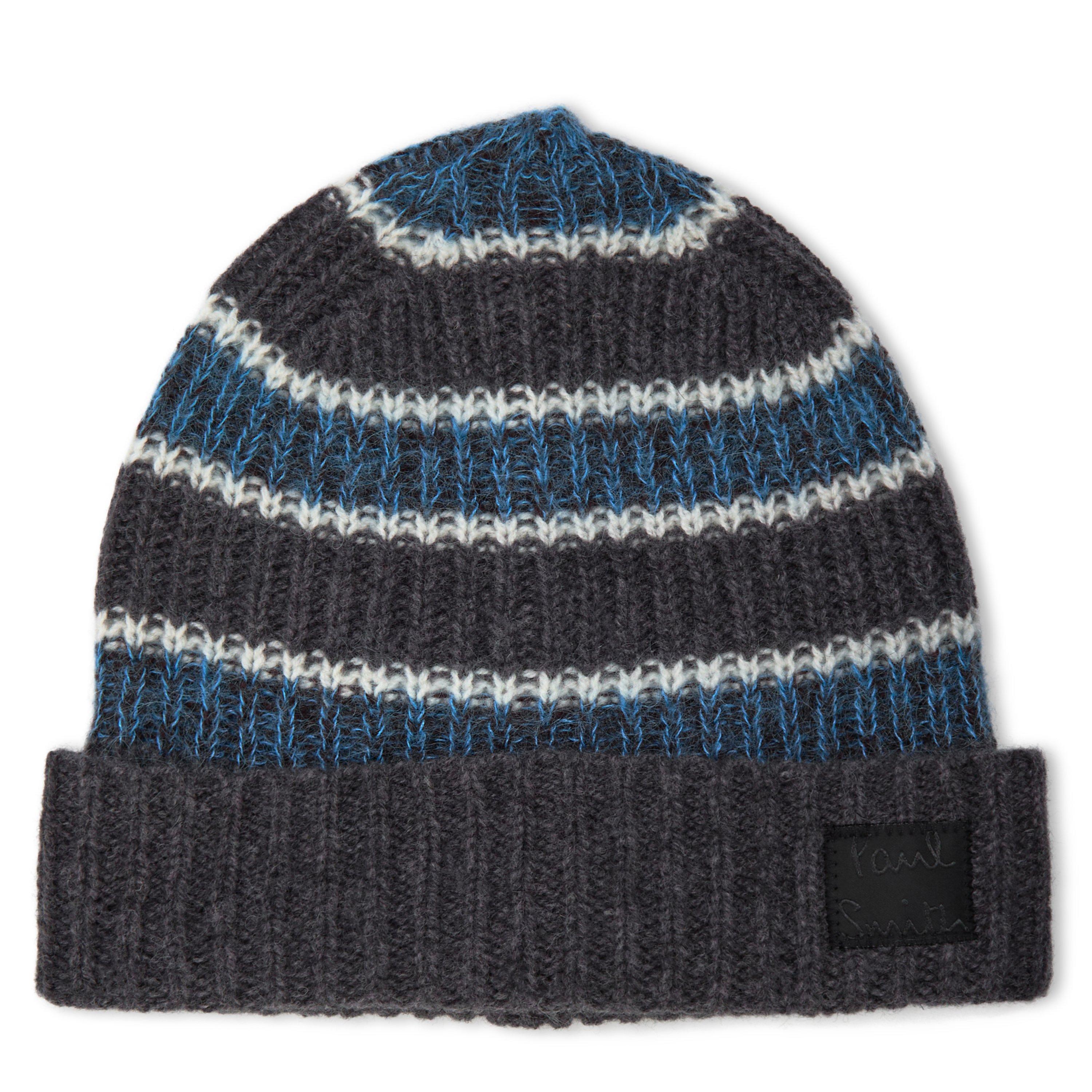Grey/Blue/Wht - Paul Smith - Mohair-Blend Stripe Beanie - 1