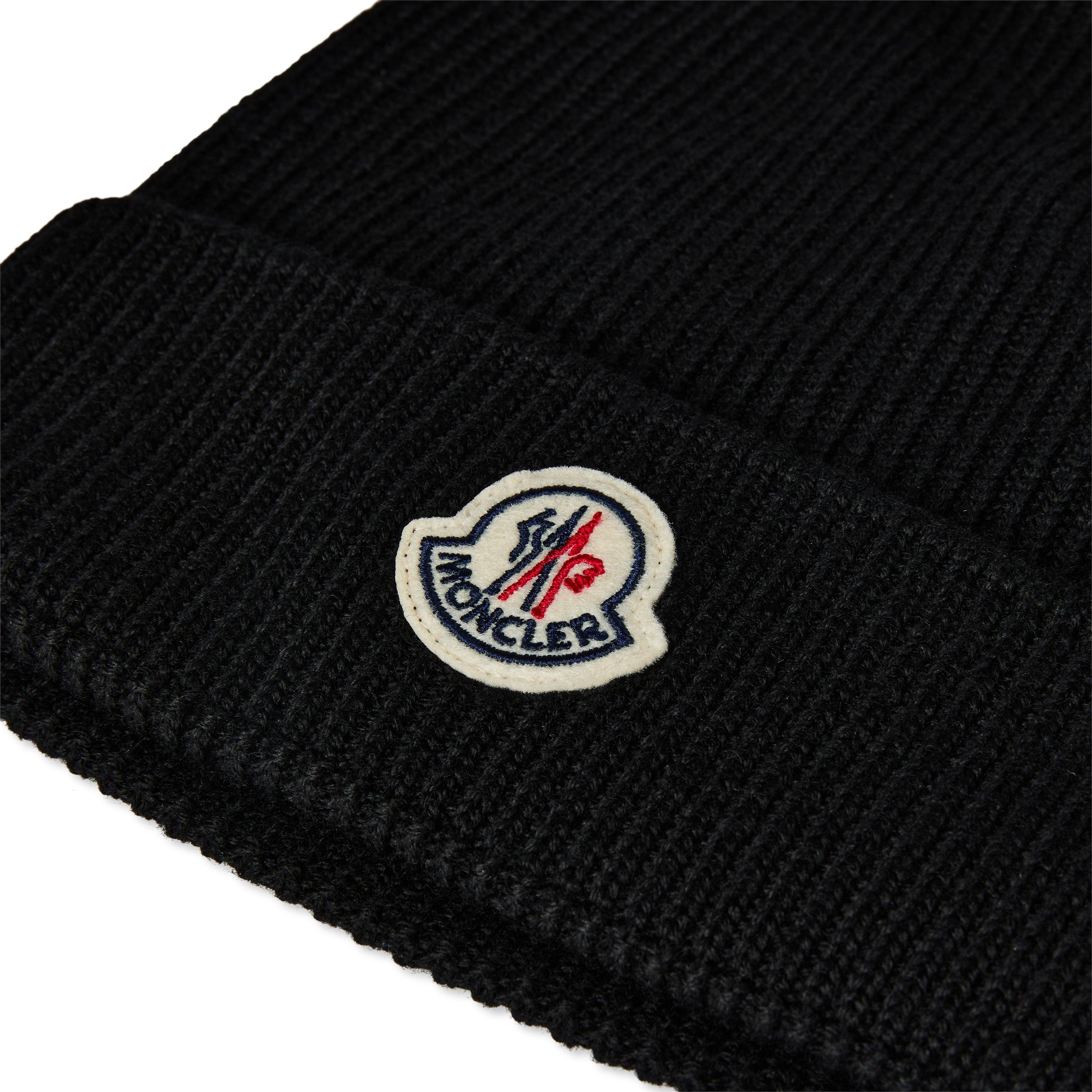 Black 999 - Moncler - Men's Logo Wool Beanie - 4