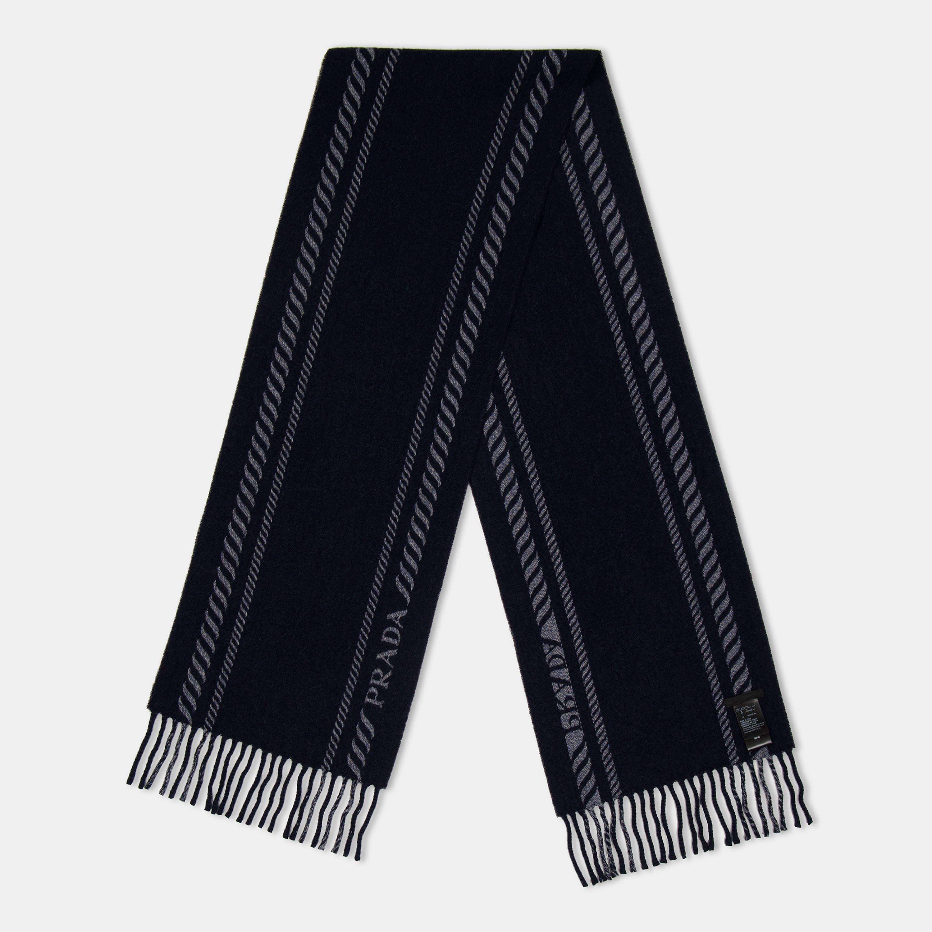 Navy - Prada - Men's Striped Logo Scarf - 1