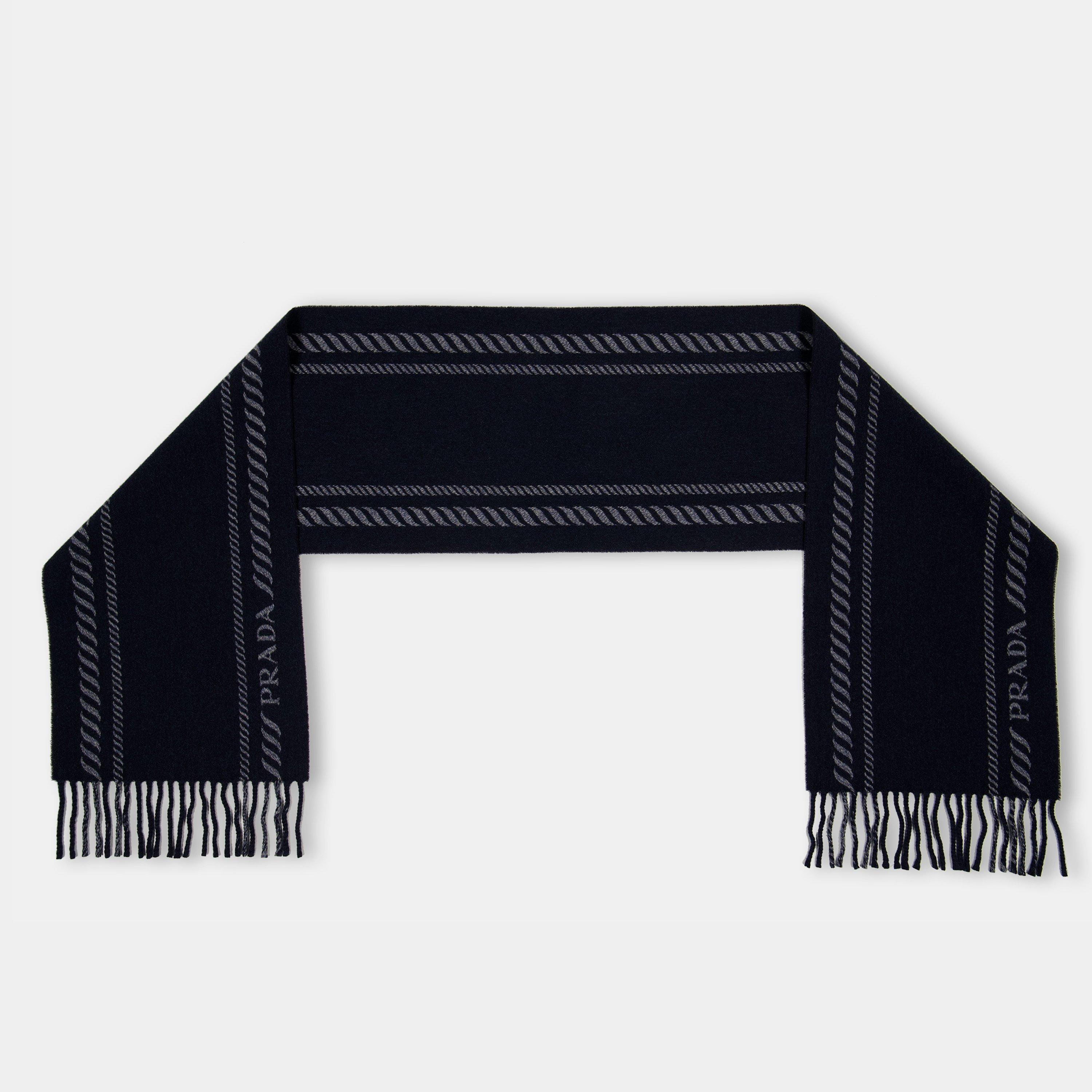 Navy - Prada - Men's Stripe Logo Midweight Scarf - 2