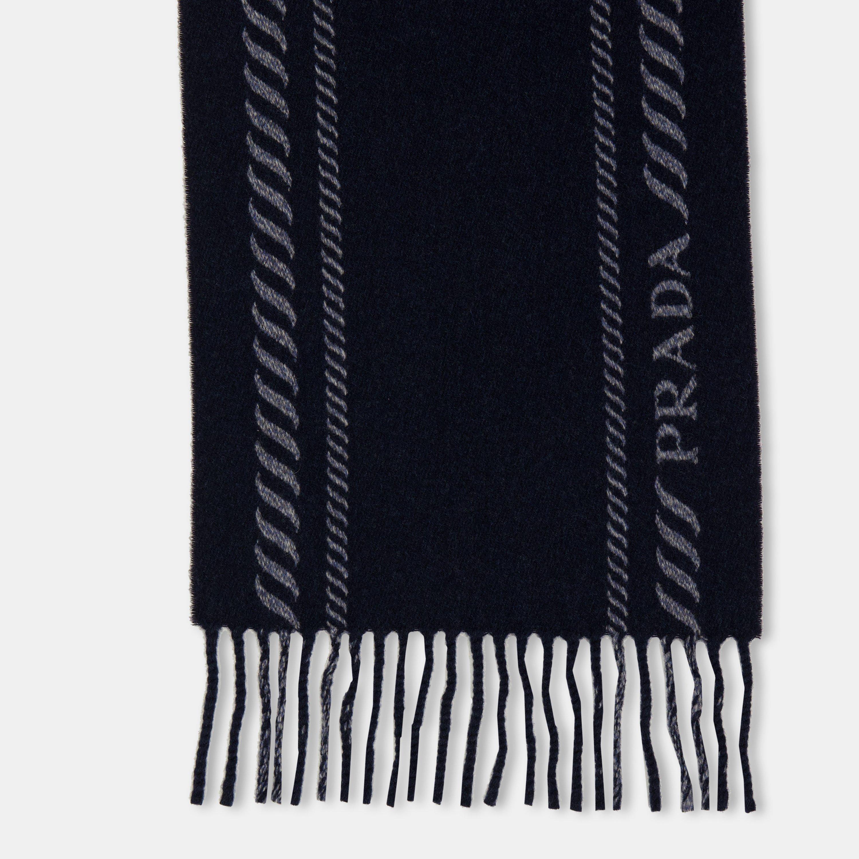 Navy - Prada - Men's Stripe Logo Midweight Scarf - 4