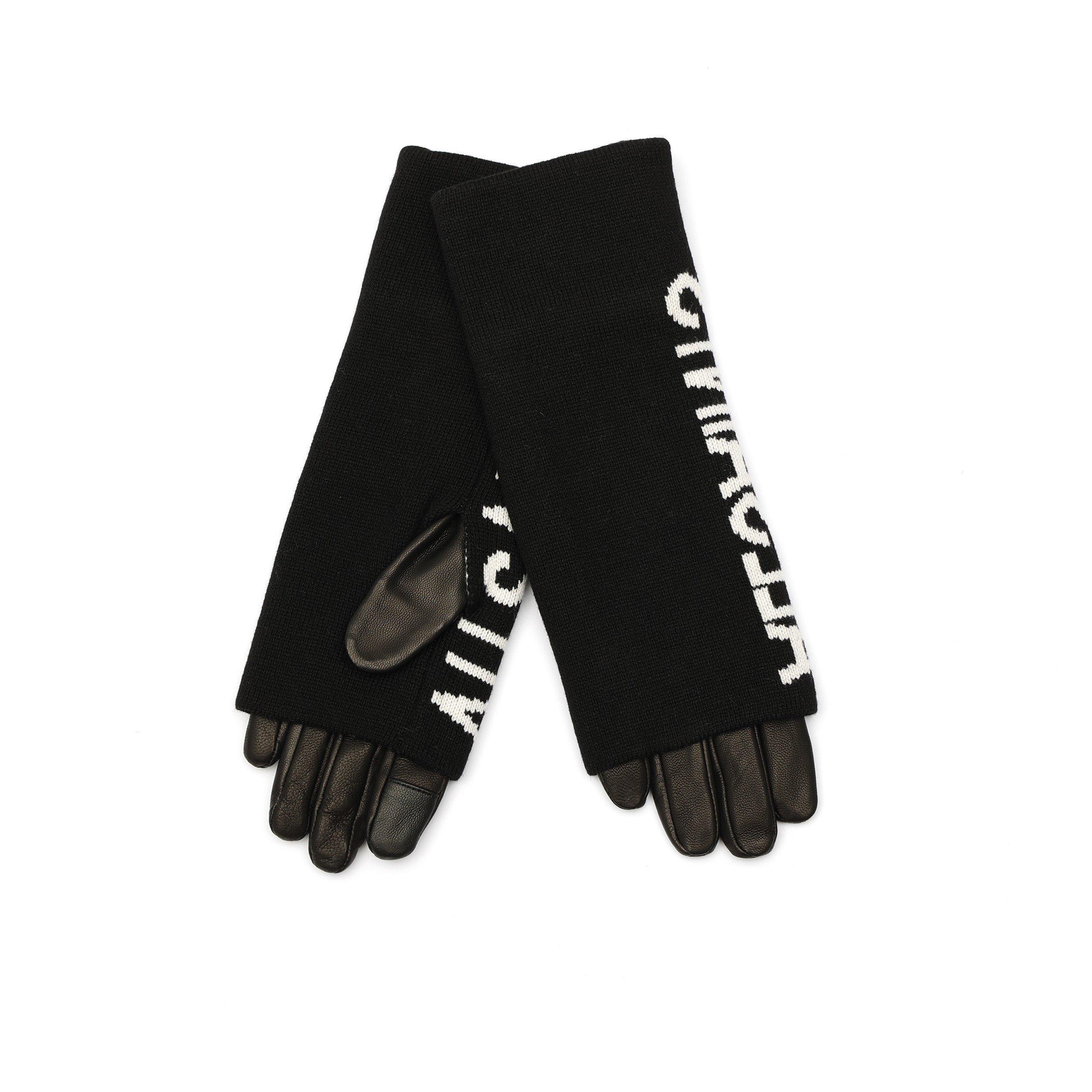 Black - AllSaints - ALLSAINTS UNDERGROUND LOGO KNIT CUFF LEATHER GLOVE - 1