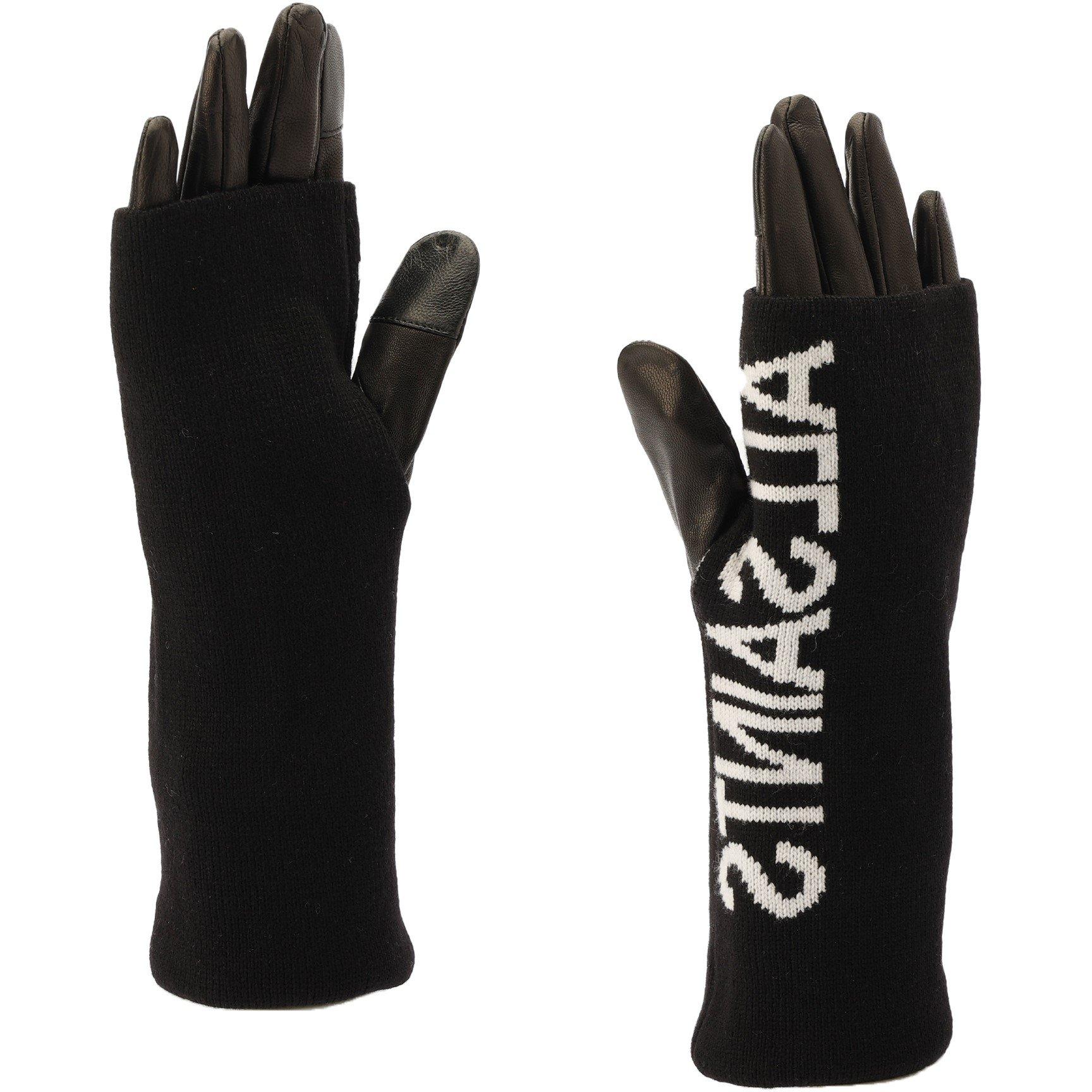 Black - AllSaints - ALLSAINTS UNDERGROUND LOGO KNIT CUFF LEATHER GLOVE - 2