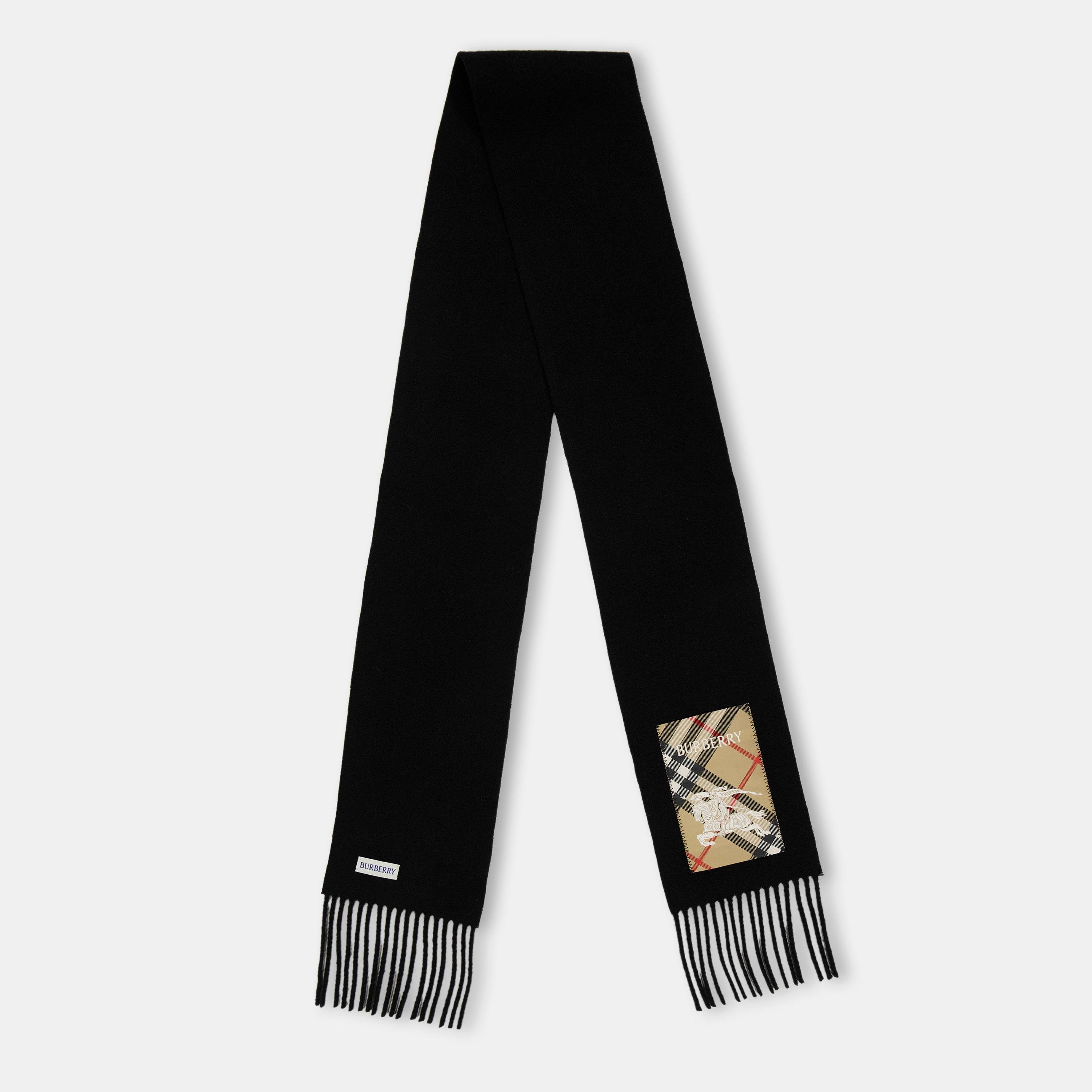 Burberry Mens Check Label Cashmere Scarf - Black/Sand