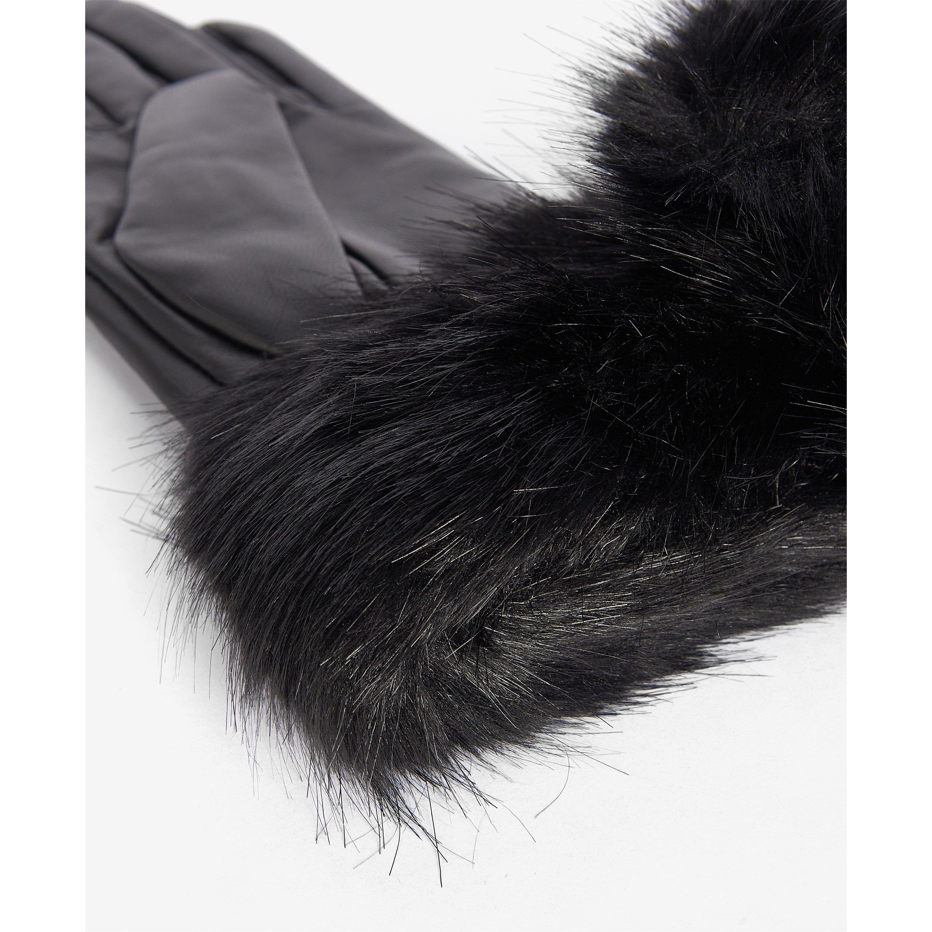Barbour Fur Trimmed Leather Gloves In Black