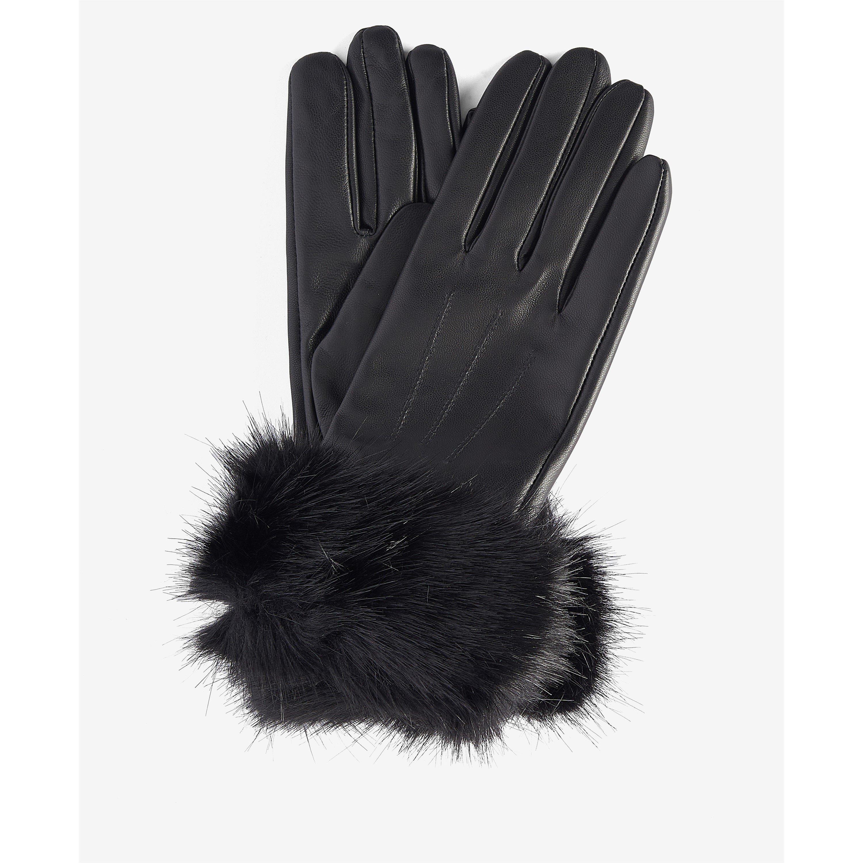 Black - Barbour - Fur Trimmed Leather Gloves - 2
